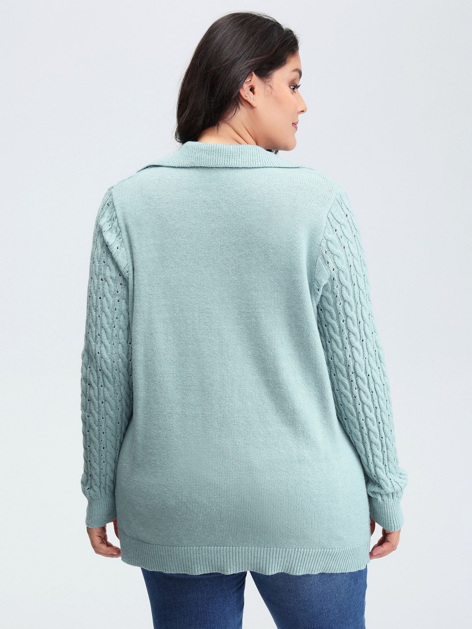 Textured Polo Collar Cable Knit Pullover - Image 4