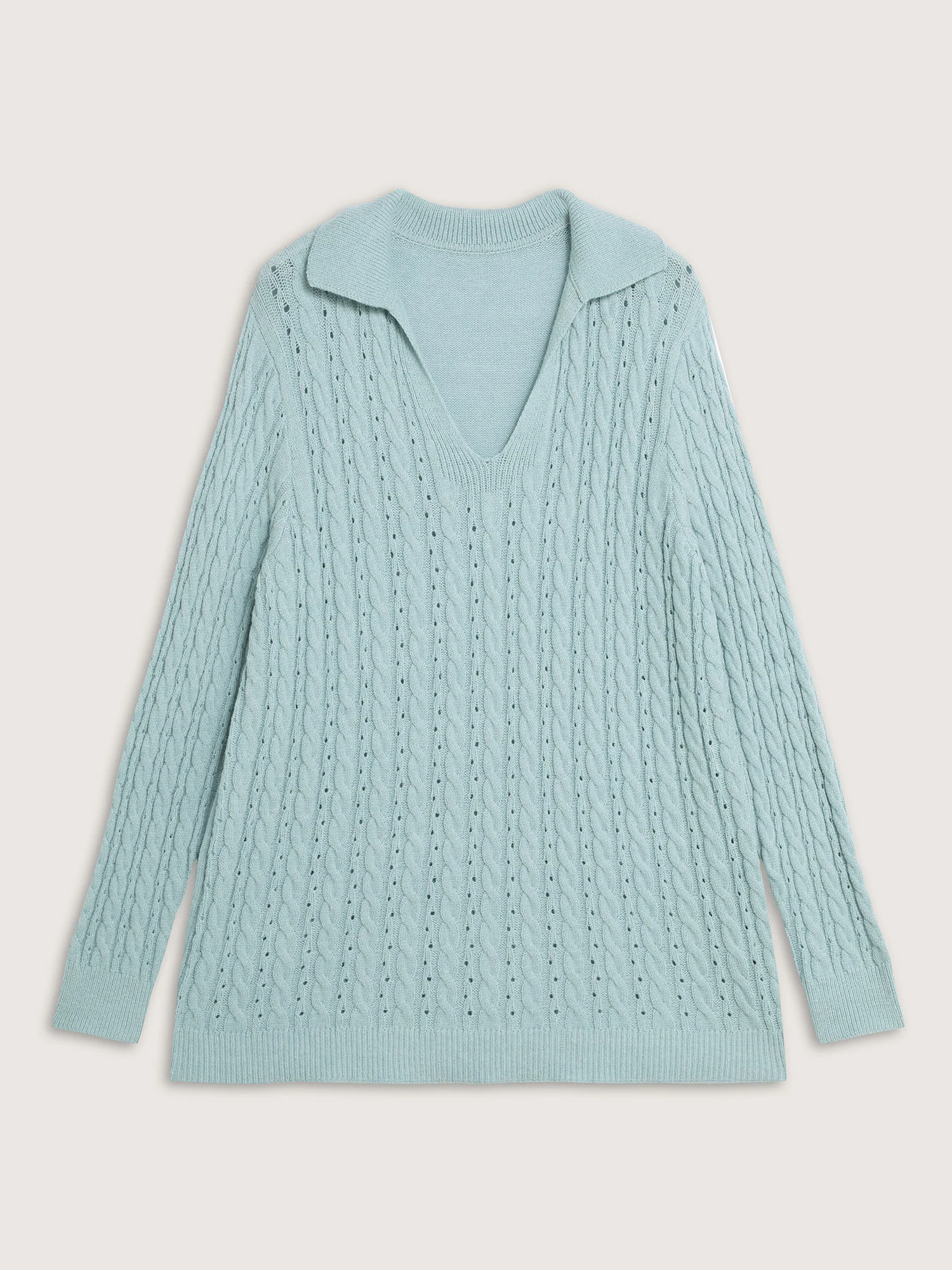 Textured Polo Collar Cable Knit Pullover - Image 7
