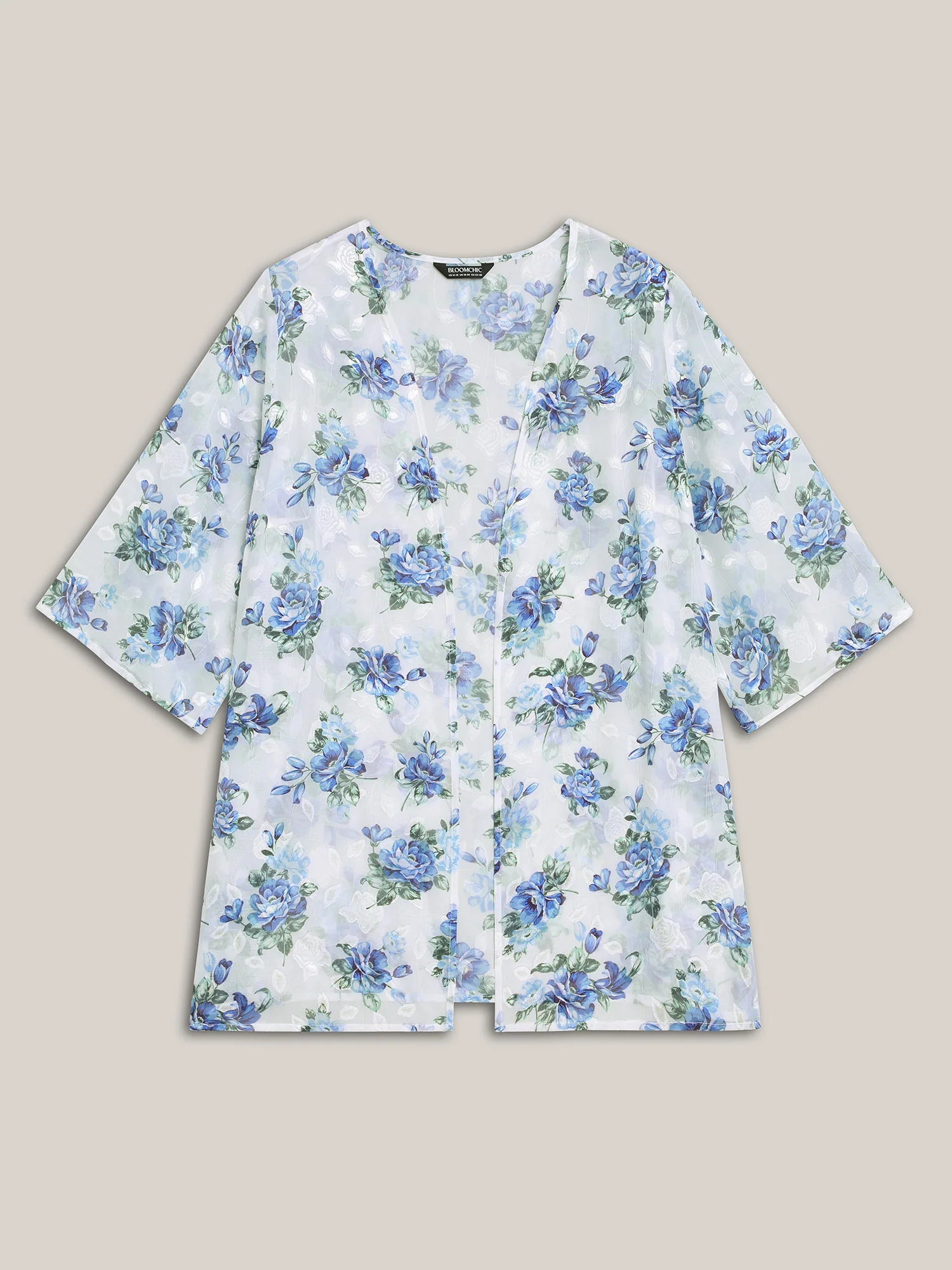 Textured Printed Puff Sleeve Kimono Cardigan - Image 6