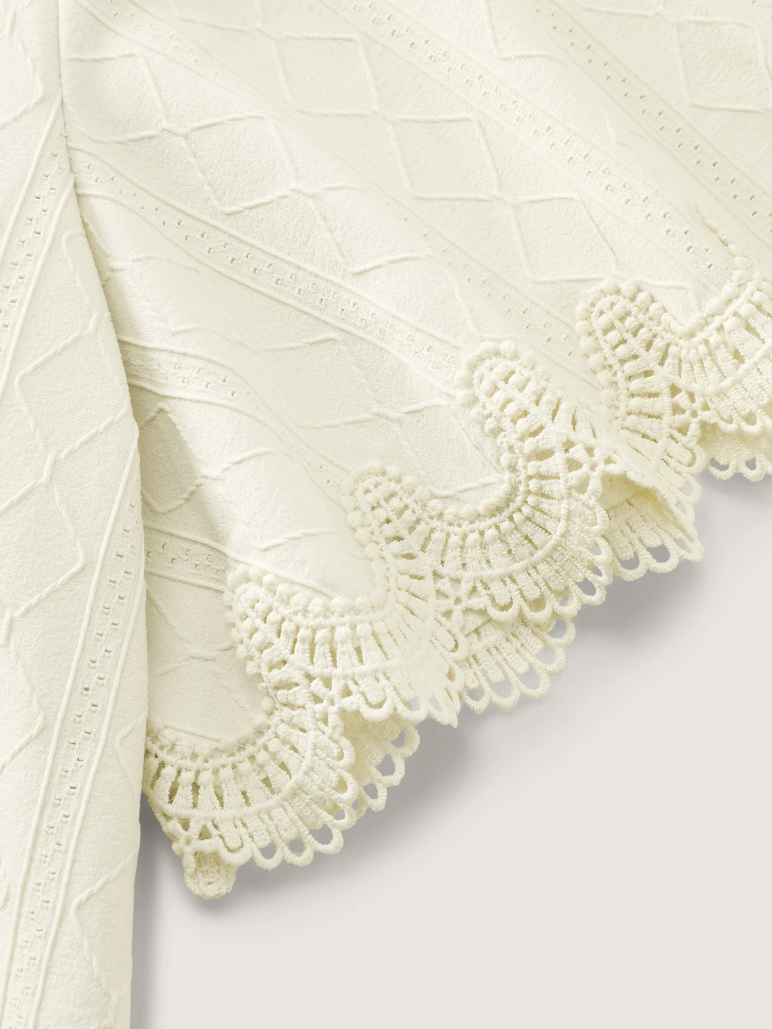 Textured Puff Sleeve Lace Trim T-Shirt - Image 6