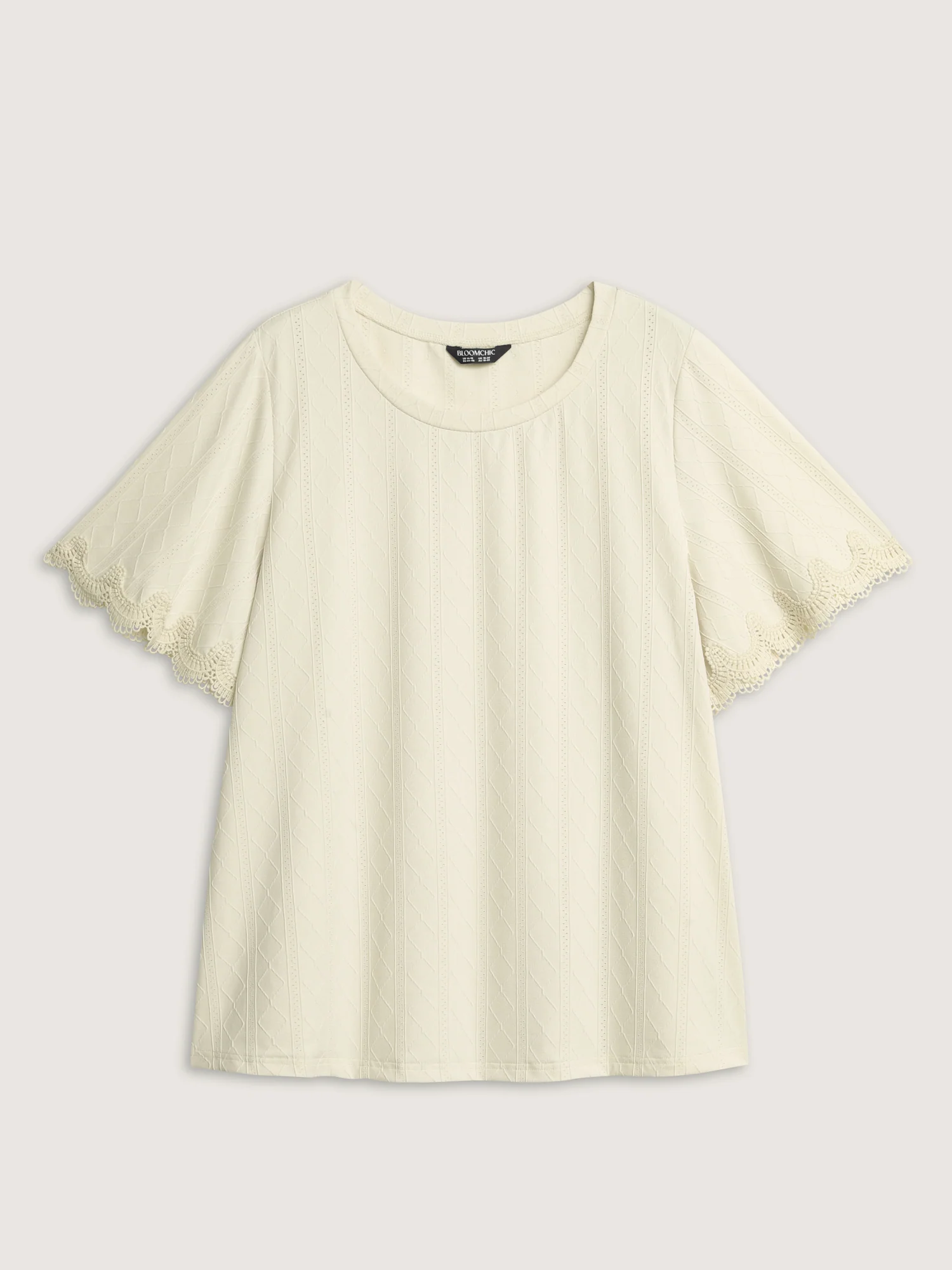 Textured Puff Sleeve Lace Trim T-Shirt - Image 7
