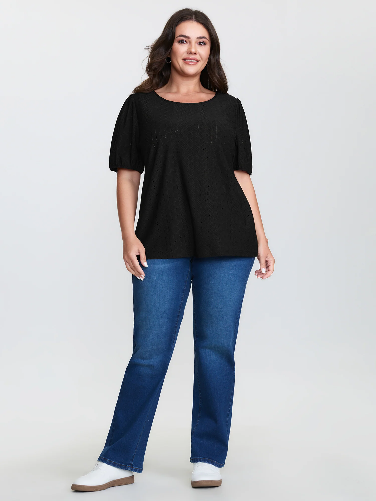 Textured Puffy Sleeve Round Neck T-Shirt - Image 3