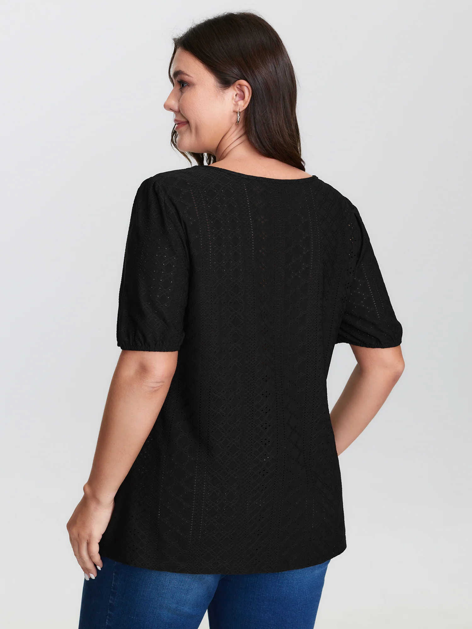 Textured Puffy Sleeve Round Neck T-Shirt - Image 4