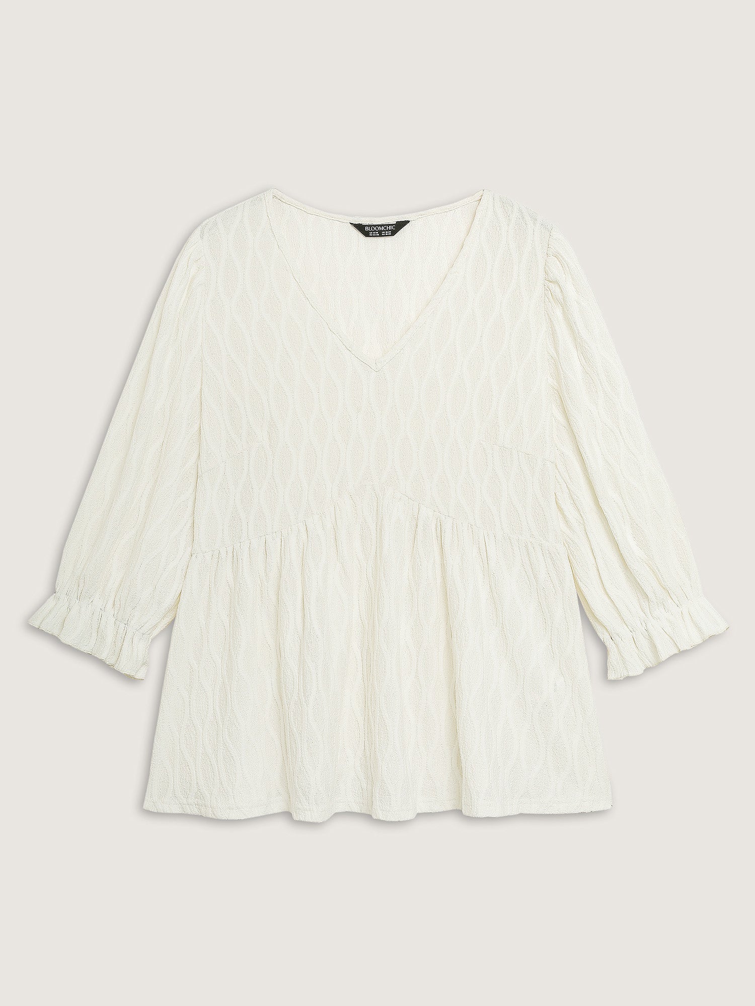 Textured Puffy Sleeve V-Neck Blouse - Image 7