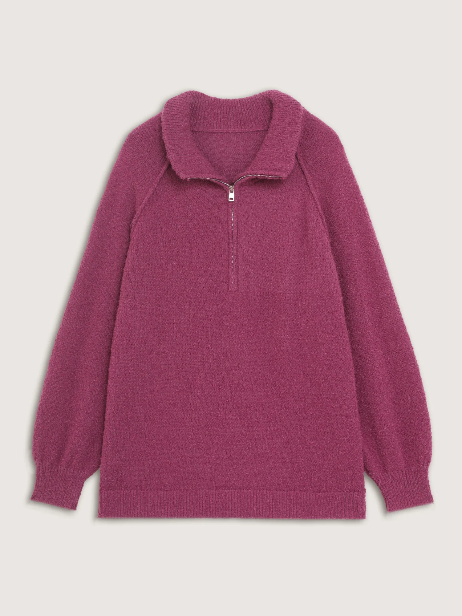 Textured Raglan Sleeve Zipper Pullover - Image 5