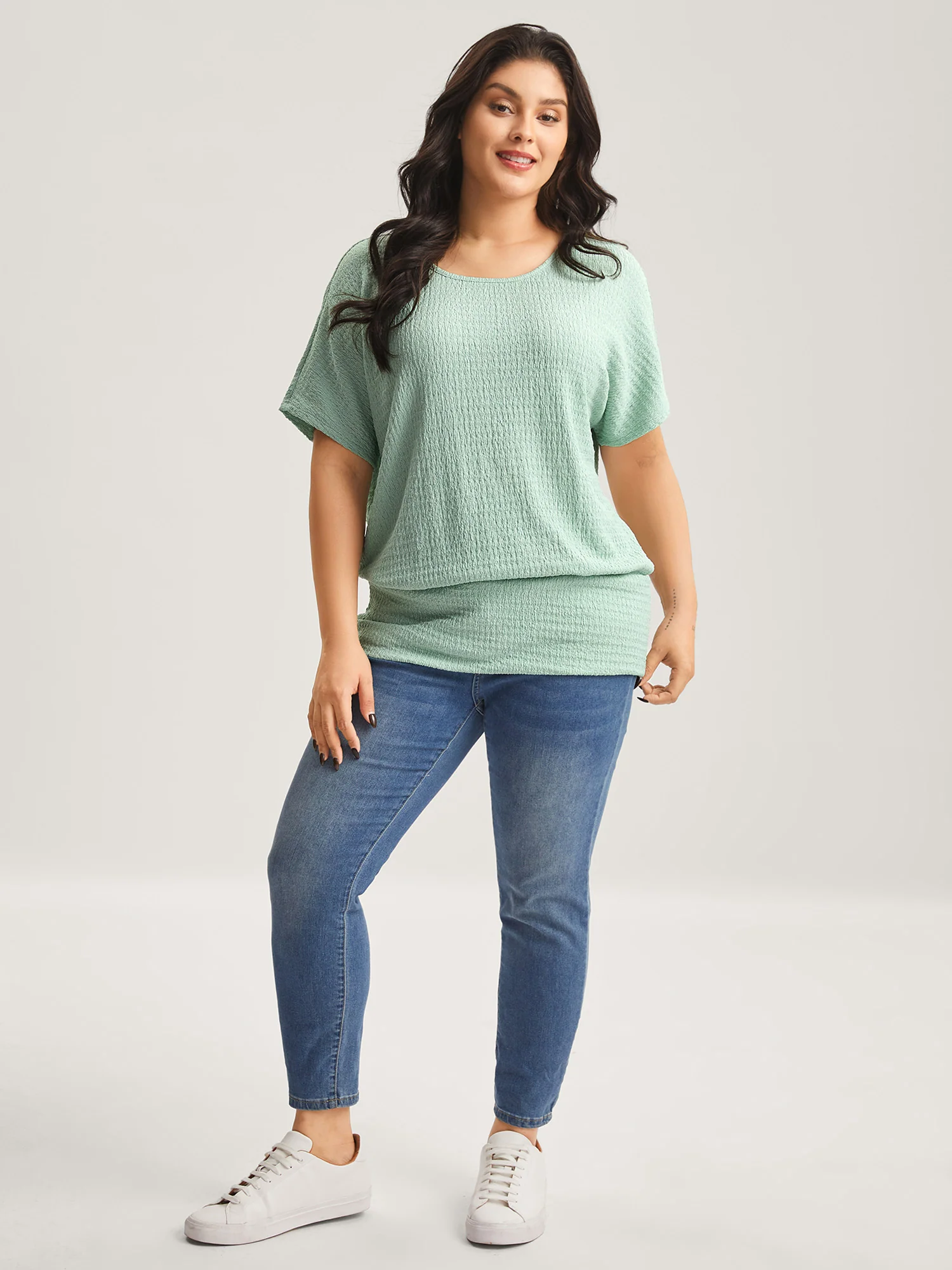 Textured Relaxed Fit Dolman Sleeve T-Shirt - Image 3