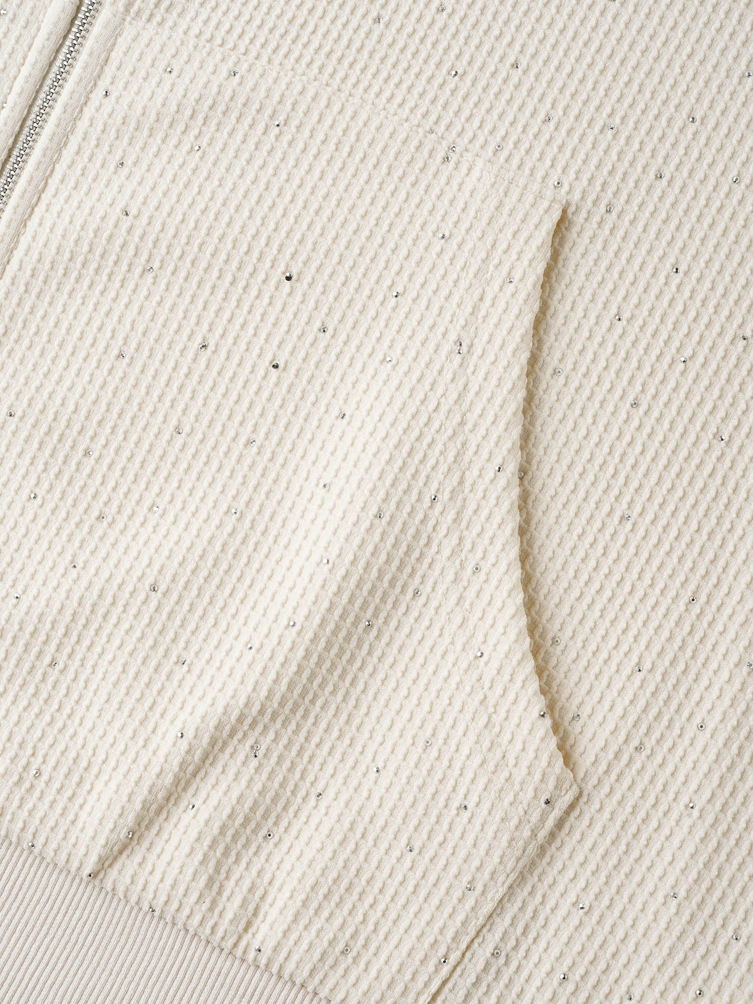 Textured Rhinestone Hooded O Ring Zipper Sweatshirt - Image 6
