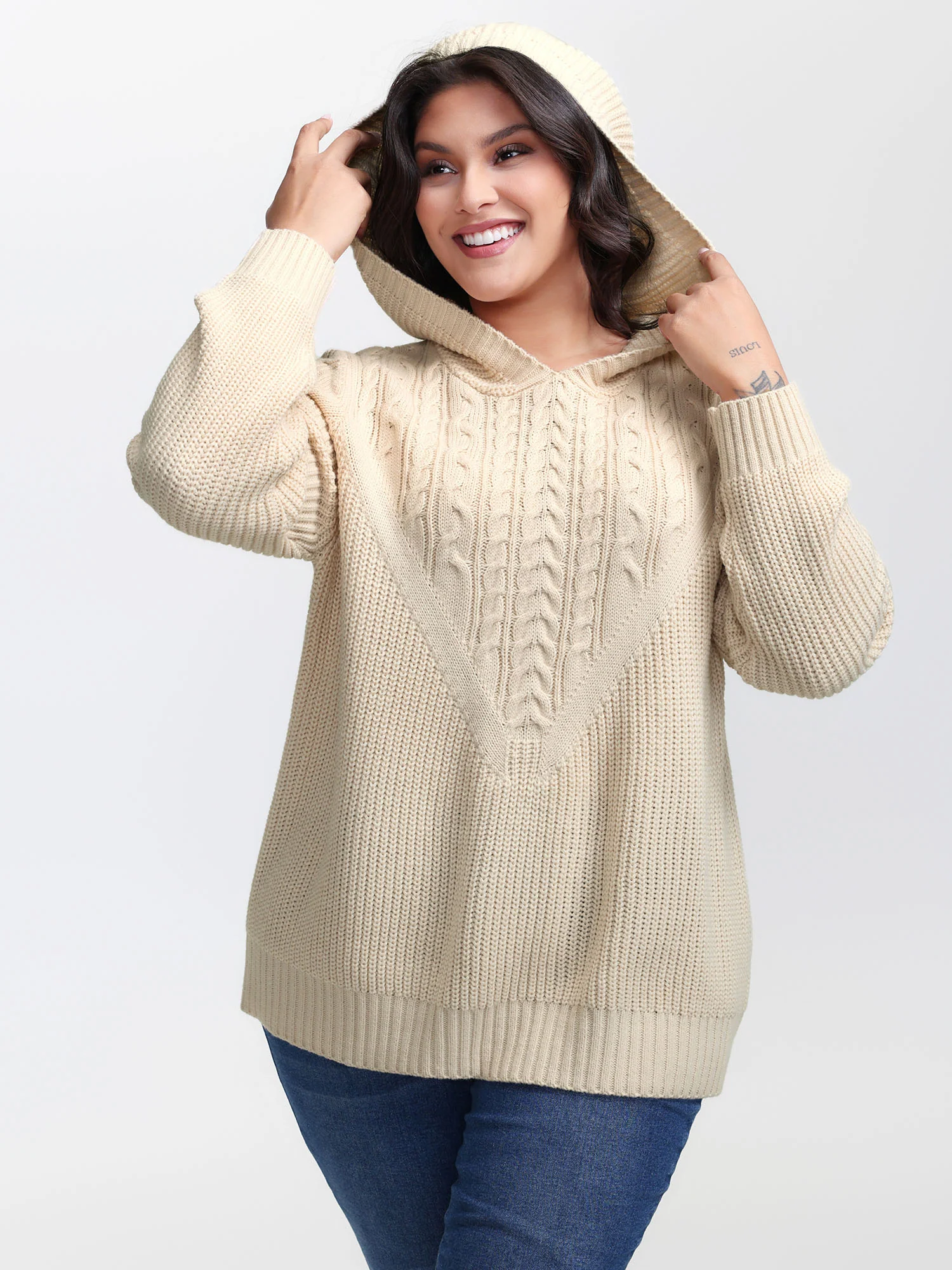 Textured Ribbed Hem Hooded Pullover