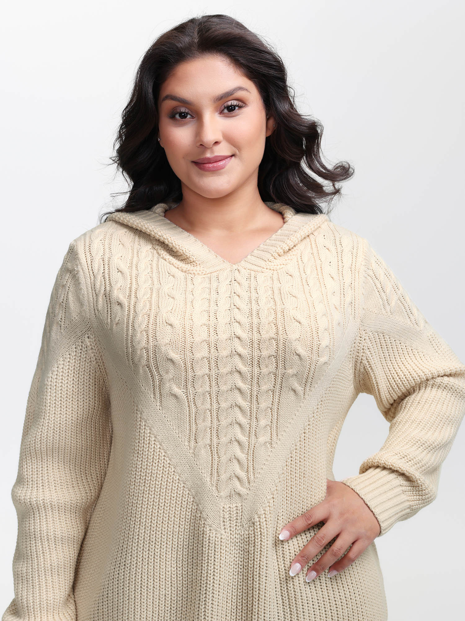 Textured Ribbed Hem Hooded Pullover - Image 2