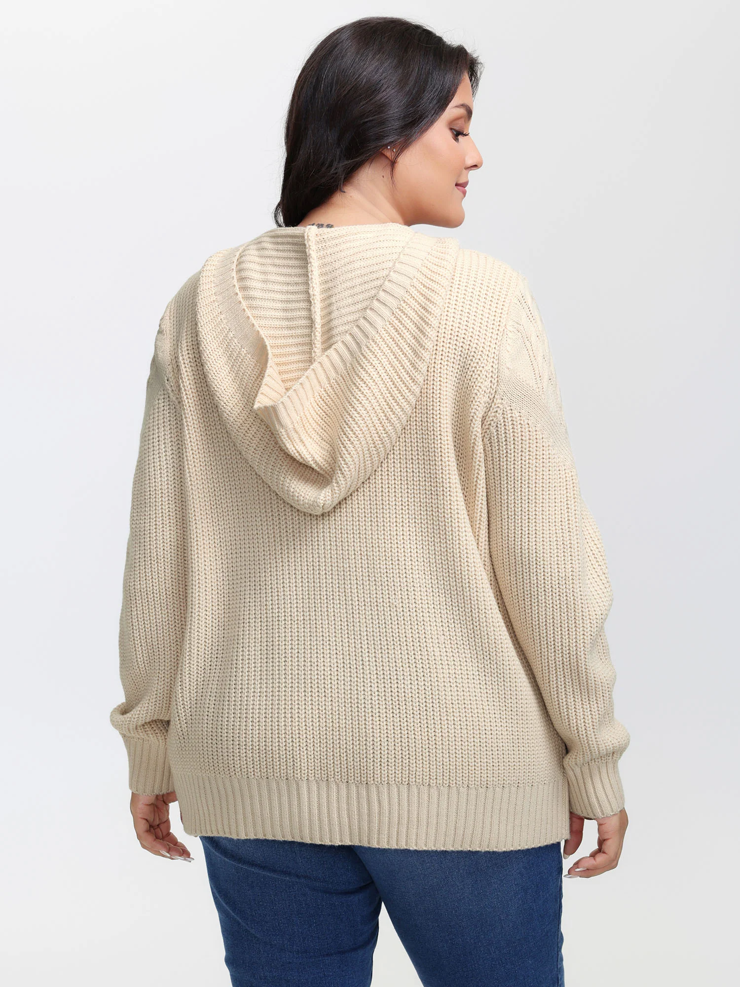 Textured Ribbed Hem Hooded Pullover - Image 5