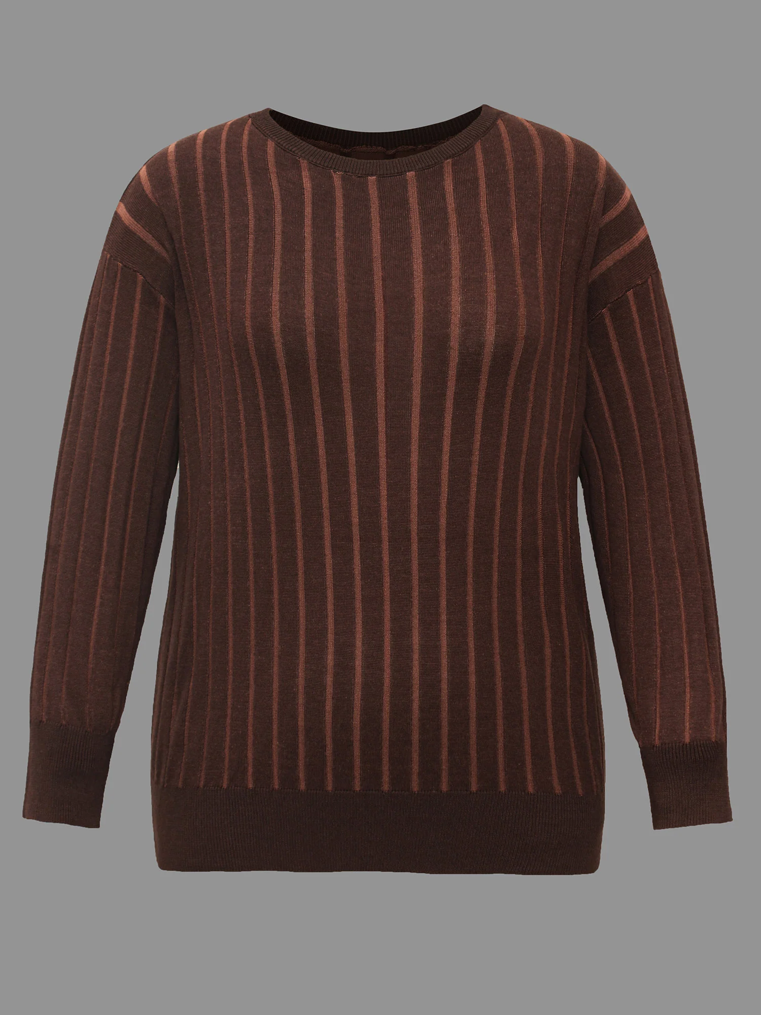 Textured Ribbed Hem Round Neck Pullover - Image 8