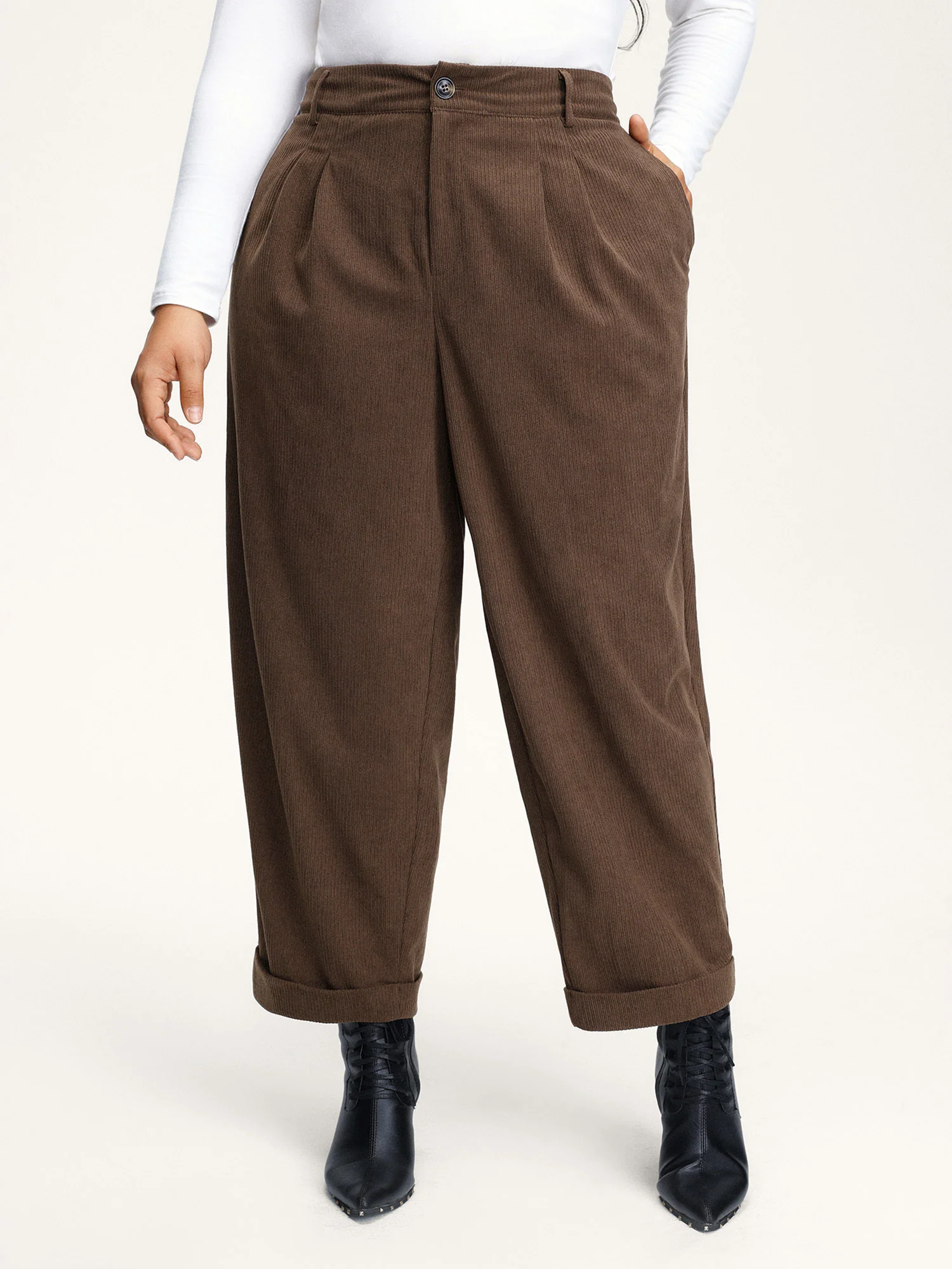 Textured Rolled Cuffs Straight Leg Pants - Image 2