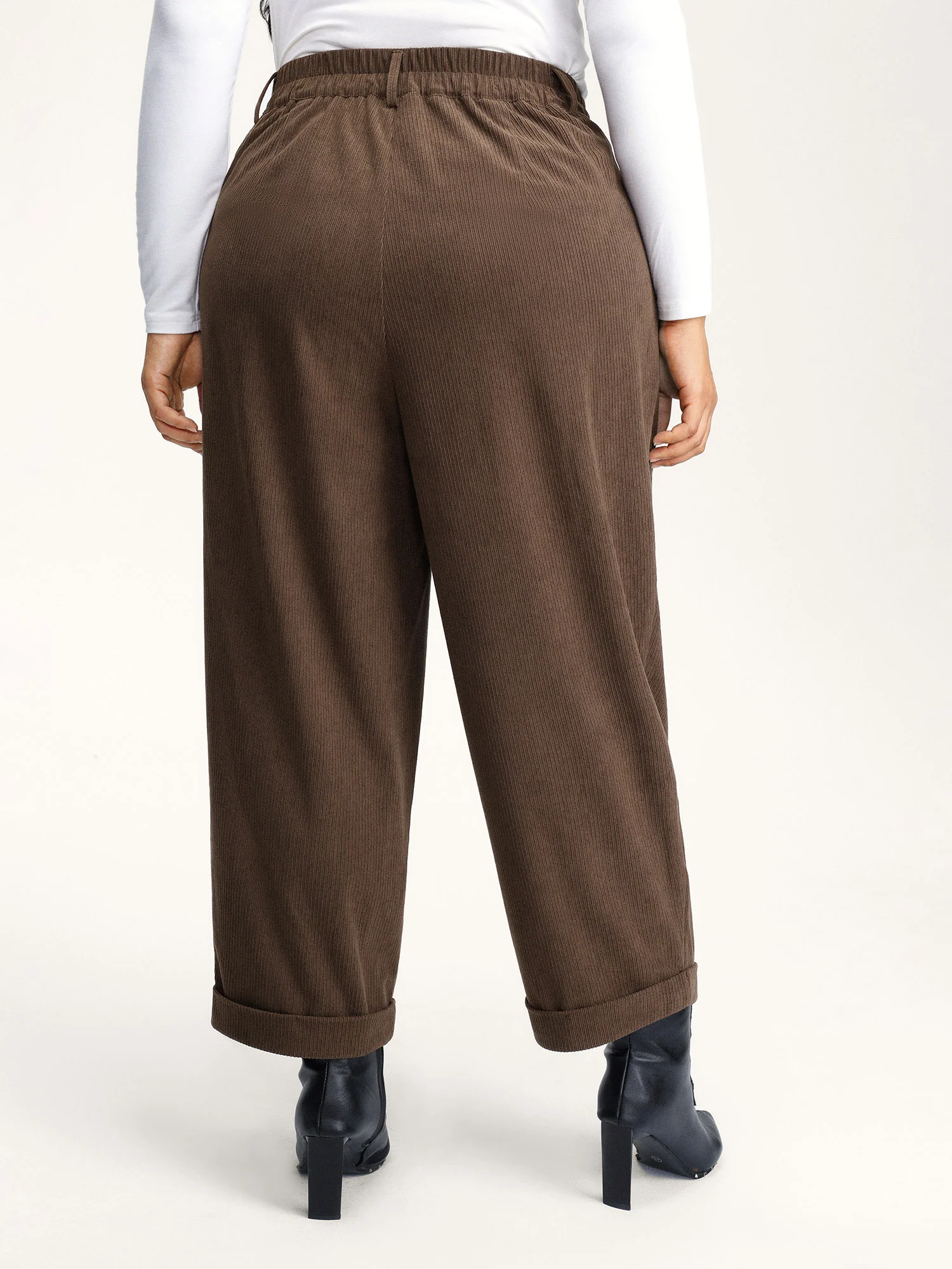 Textured Rolled Cuffs Straight Leg Pants - Image 4