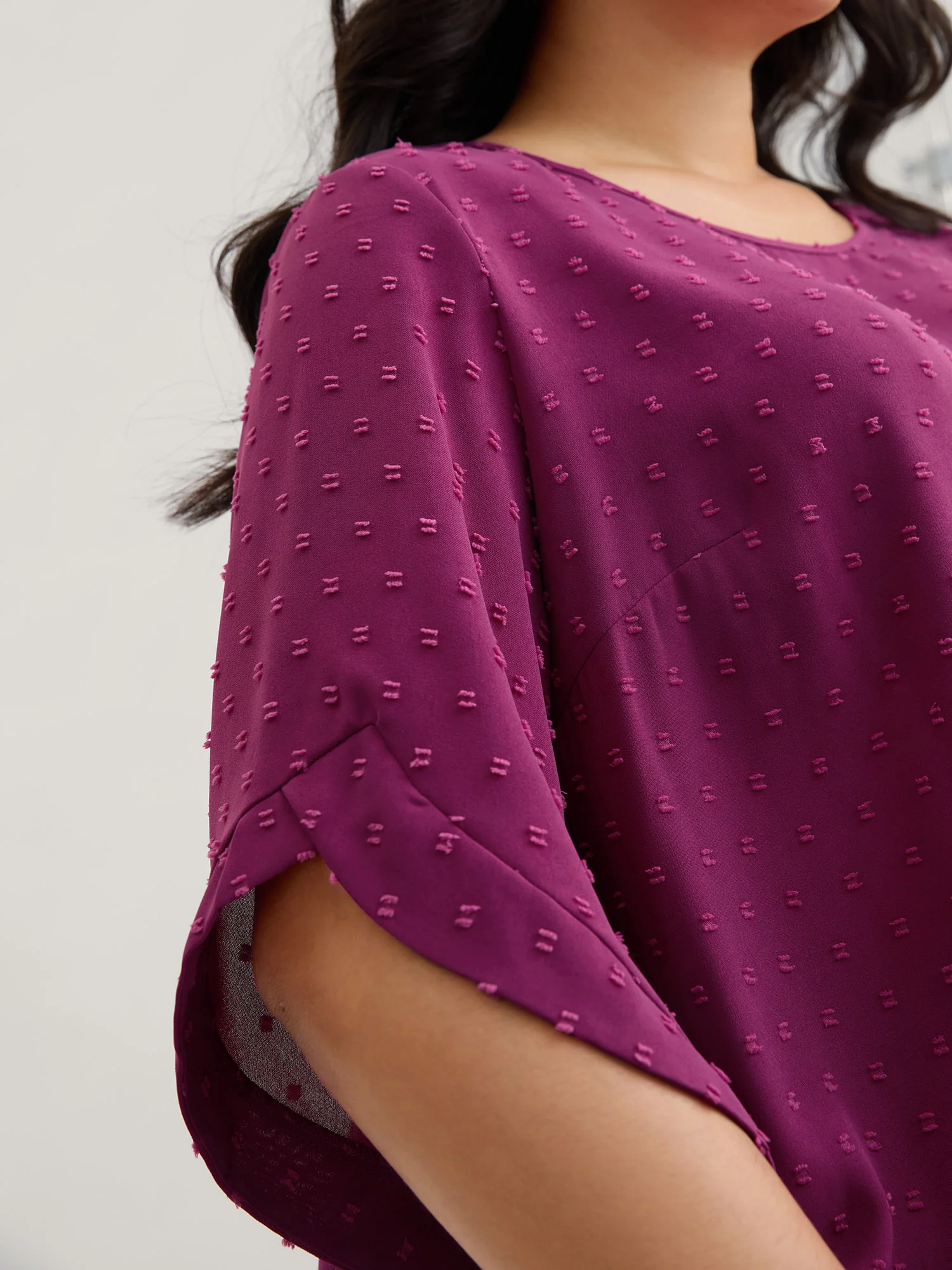 Textured Round Neck Bell Sleeve Blouse - Image 12