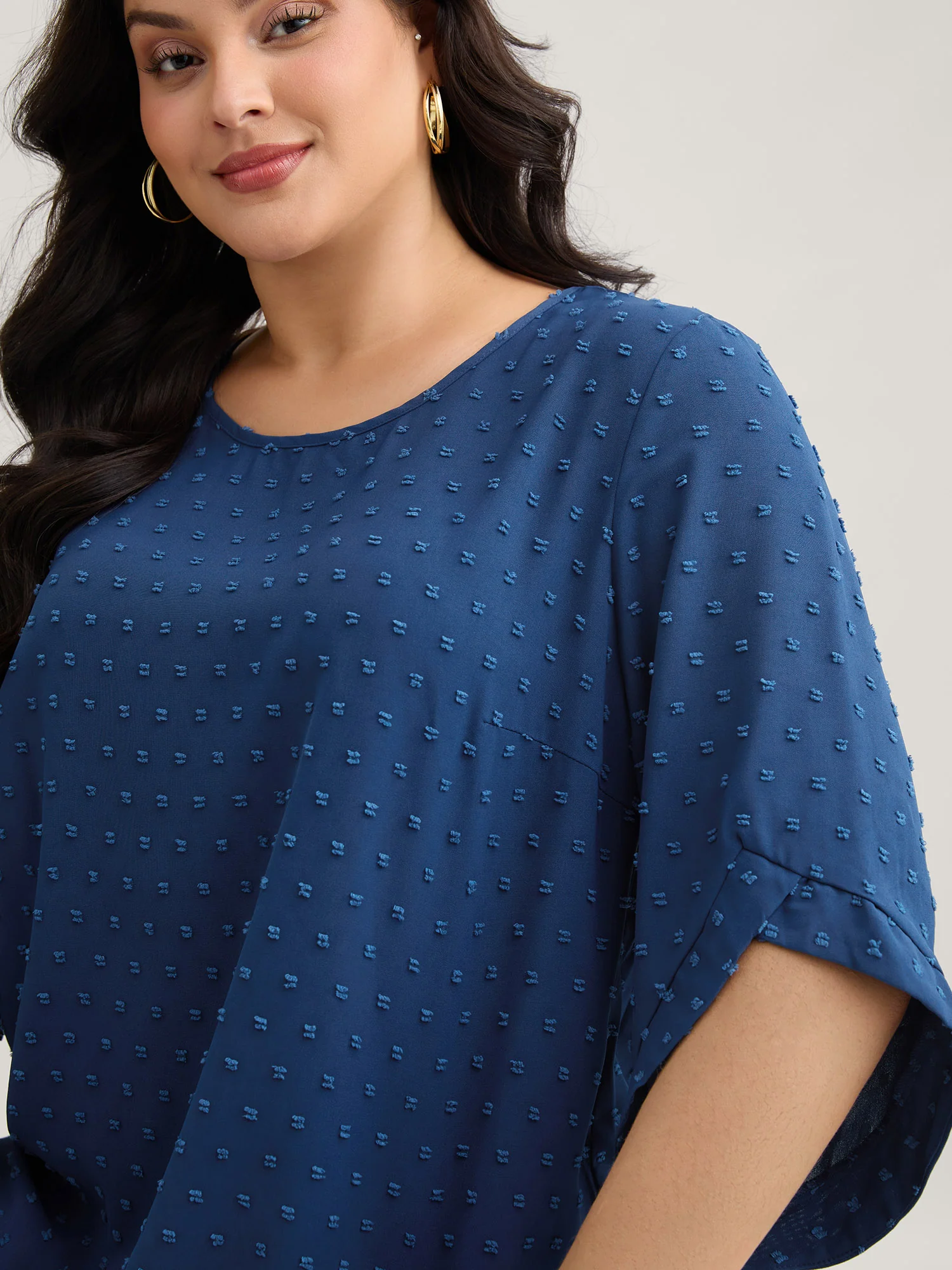 Textured Round Neck Bell Sleeve Blouse - Image 16