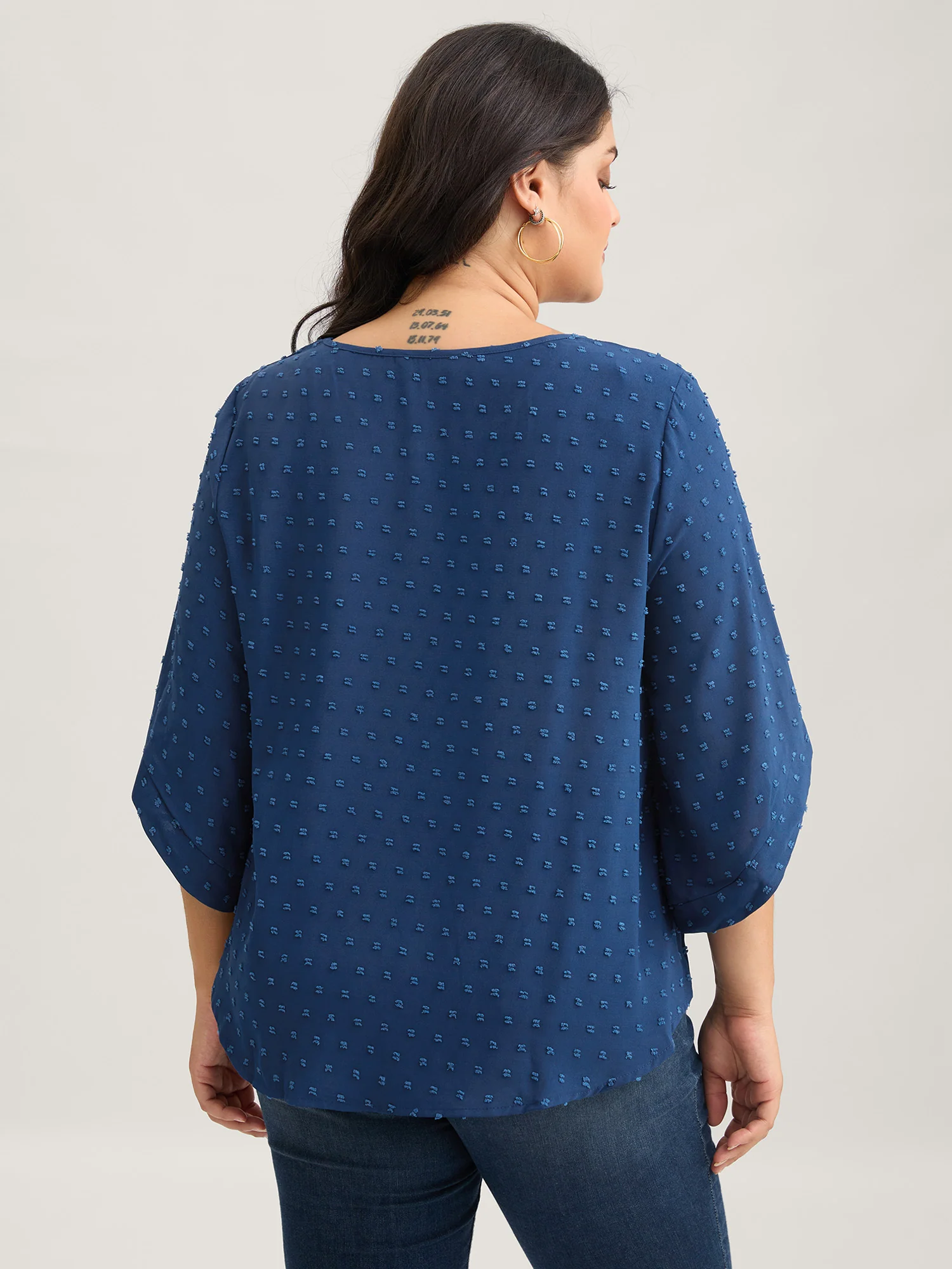Textured Round Neck Bell Sleeve Blouse - Image 18