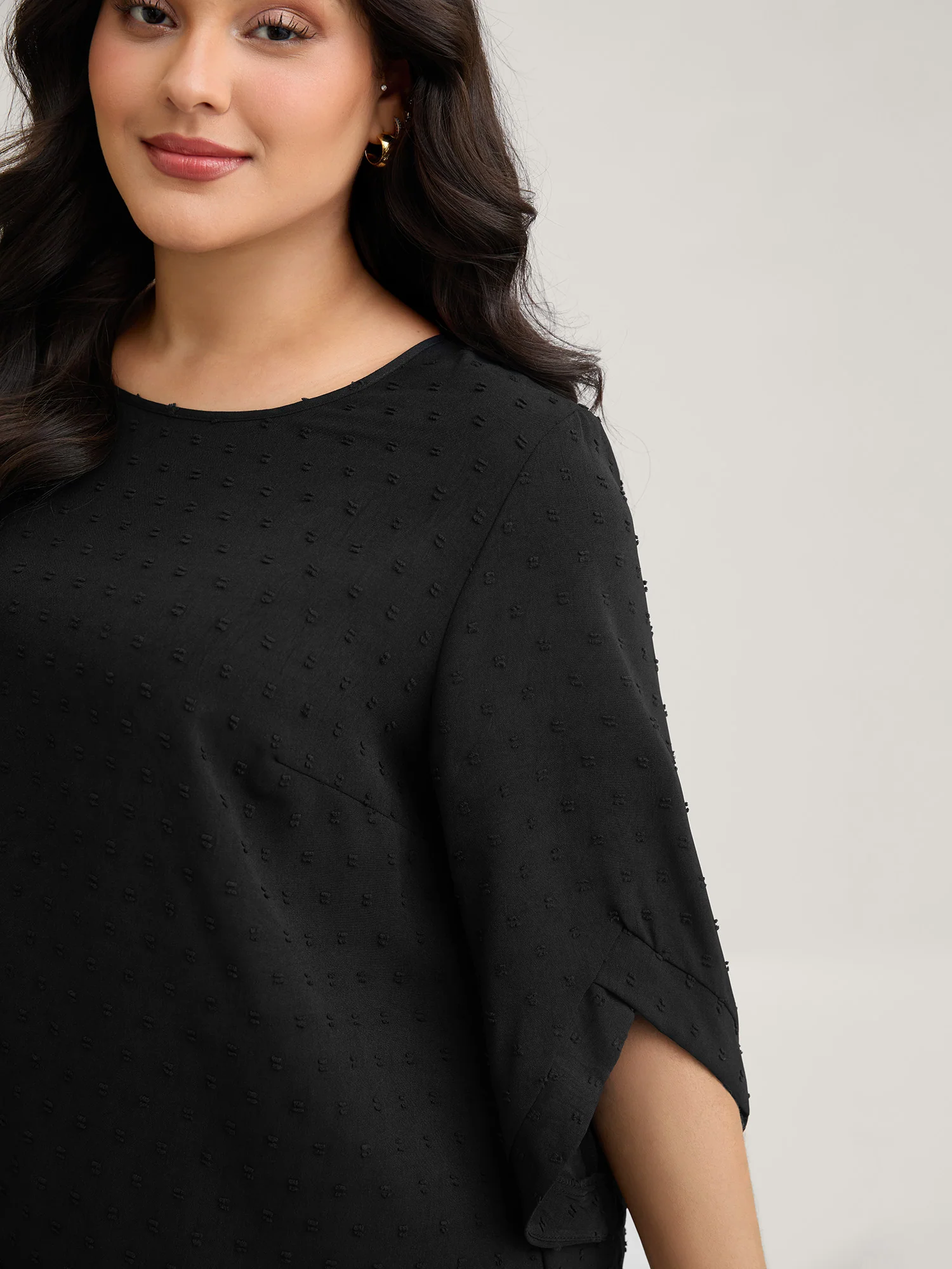Textured Round Neck Bell Sleeve Blouse - Image 20