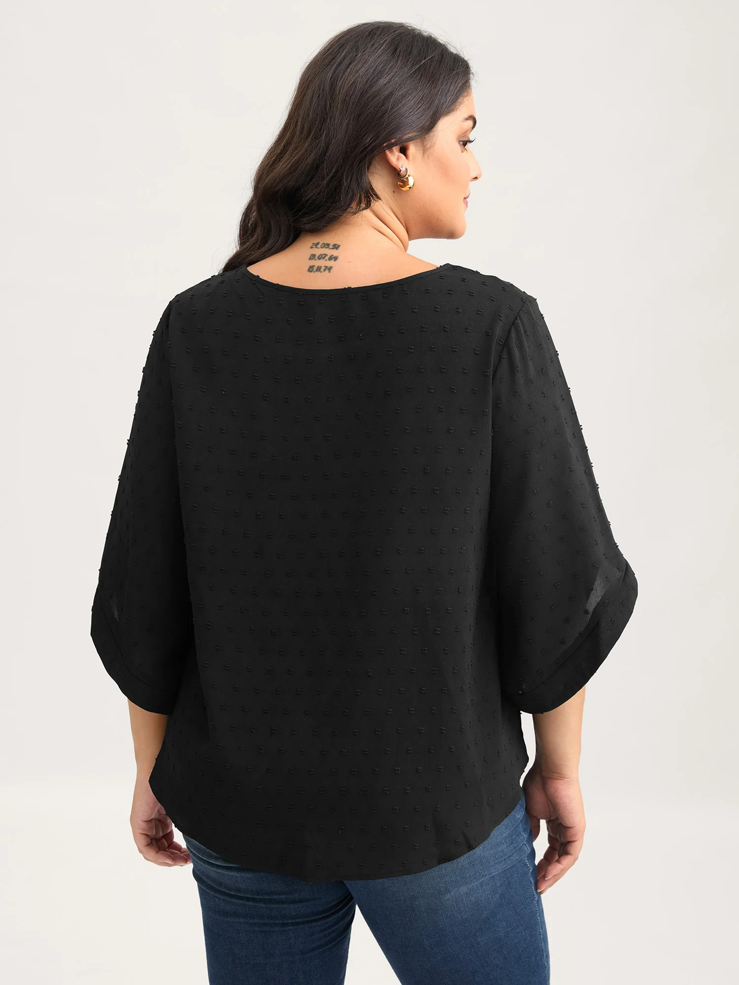 Textured Round Neck Bell Sleeve Blouse - Image 22