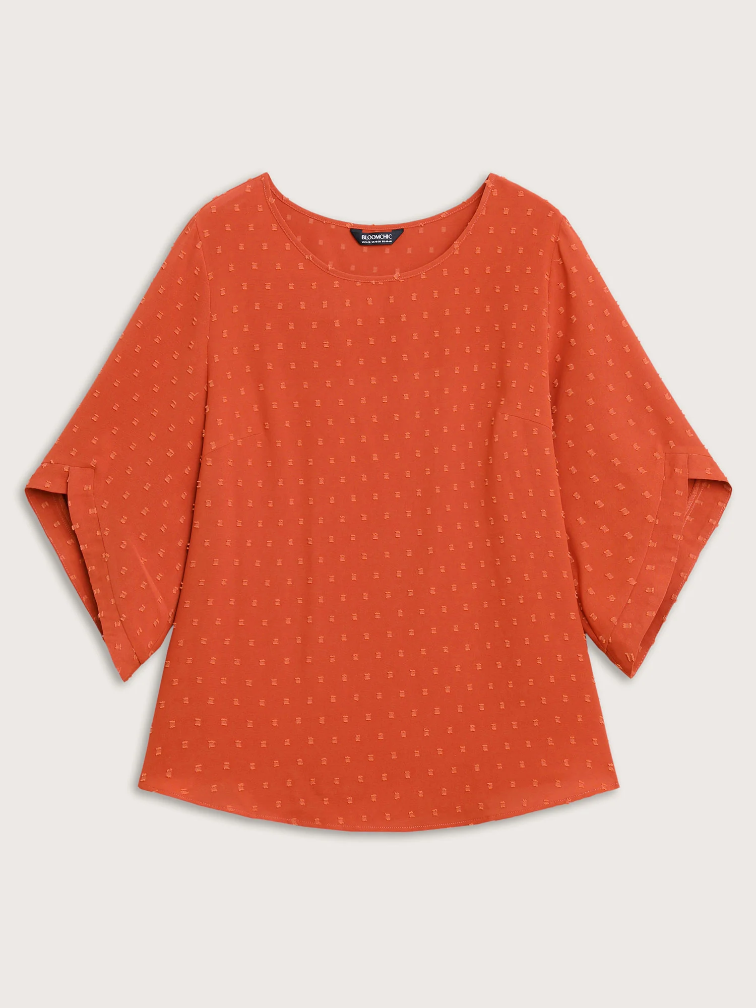 Textured Round Neck Bell Sleeve Blouse - Image 8