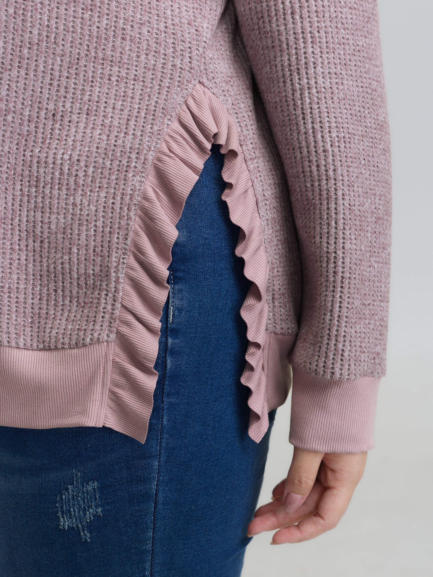Textured Round Neck Ribbed Hem Sweatshirt - Image 2