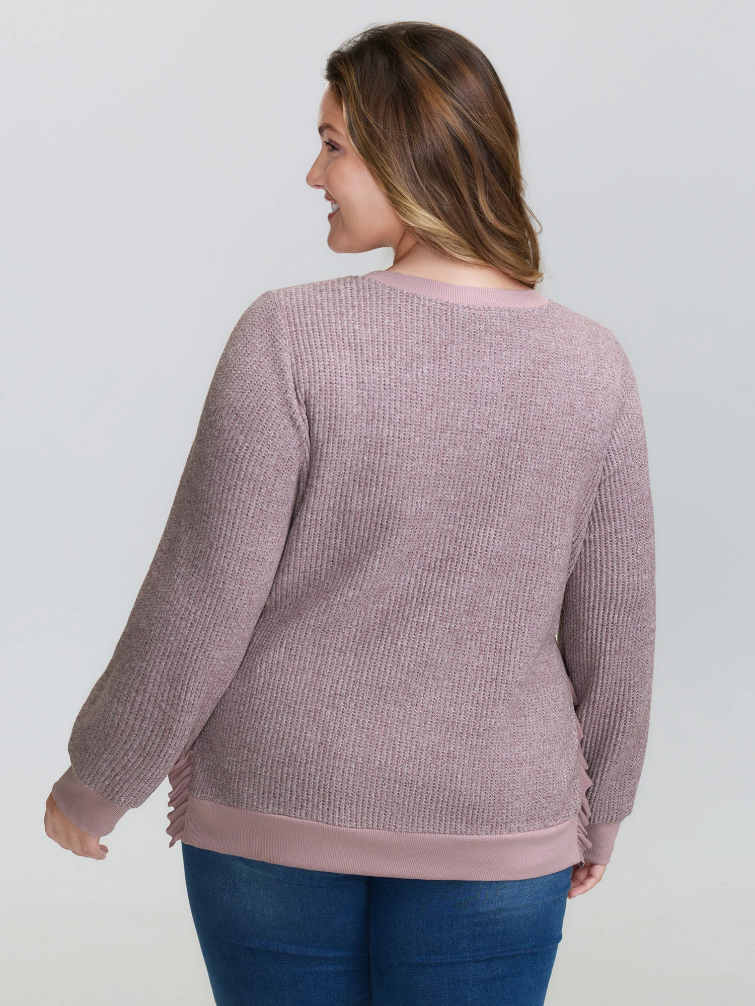 Textured Round Neck Ribbed Hem Sweatshirt - Image 6