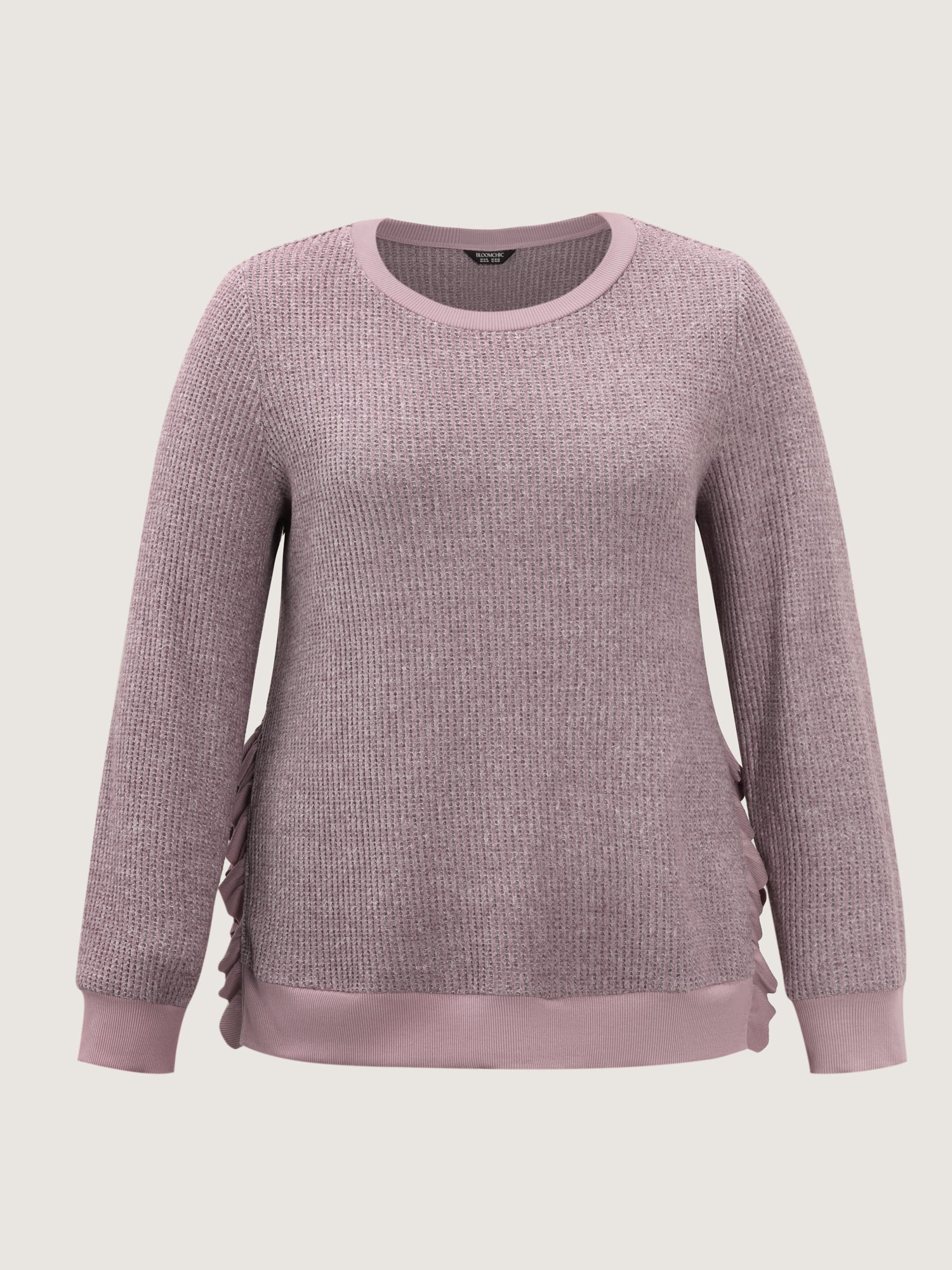 Textured Round Neck Ribbed Hem Sweatshirt - Image 7