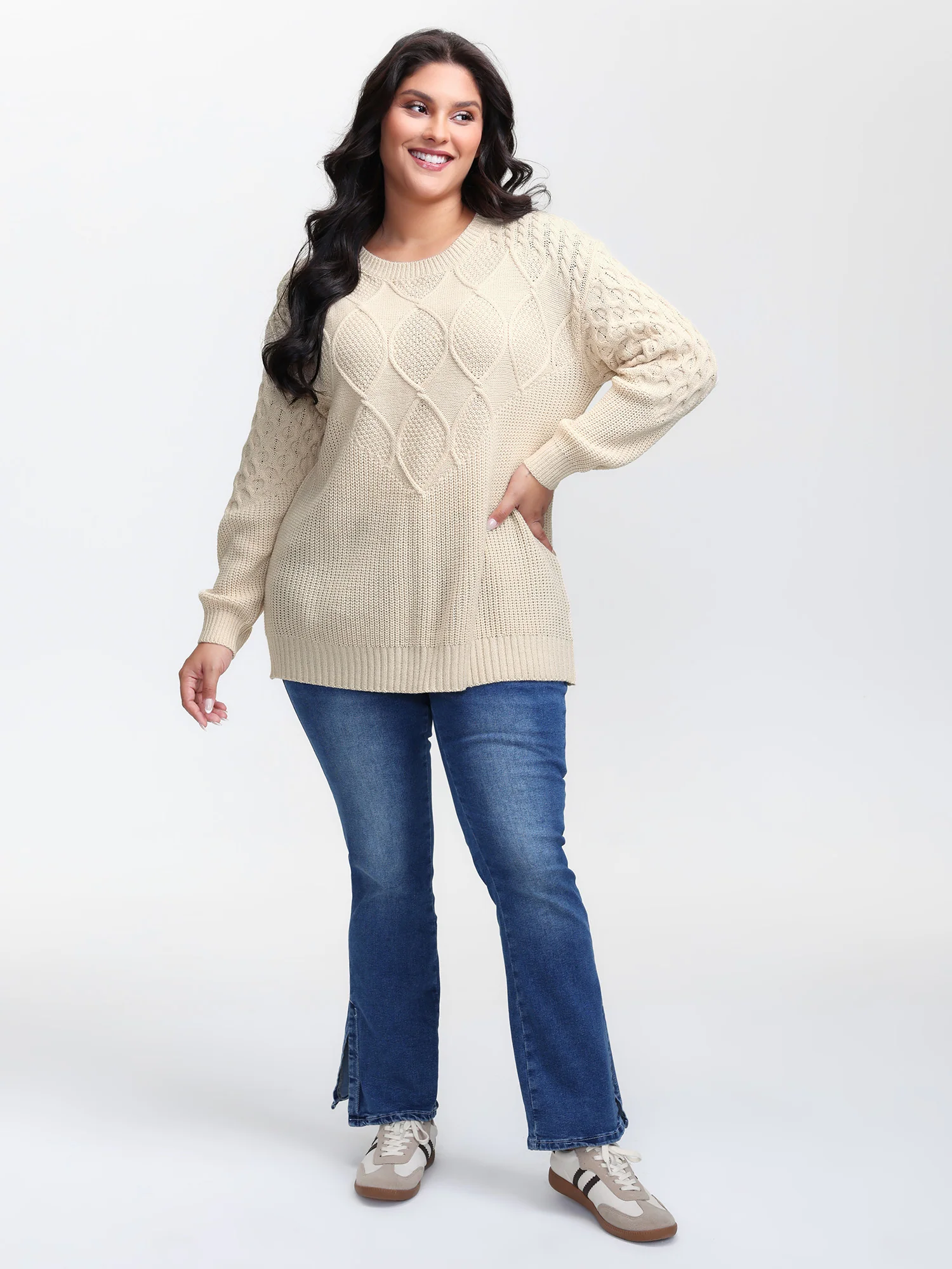 Textured Round Neck Ribbed Pullover - Image 3