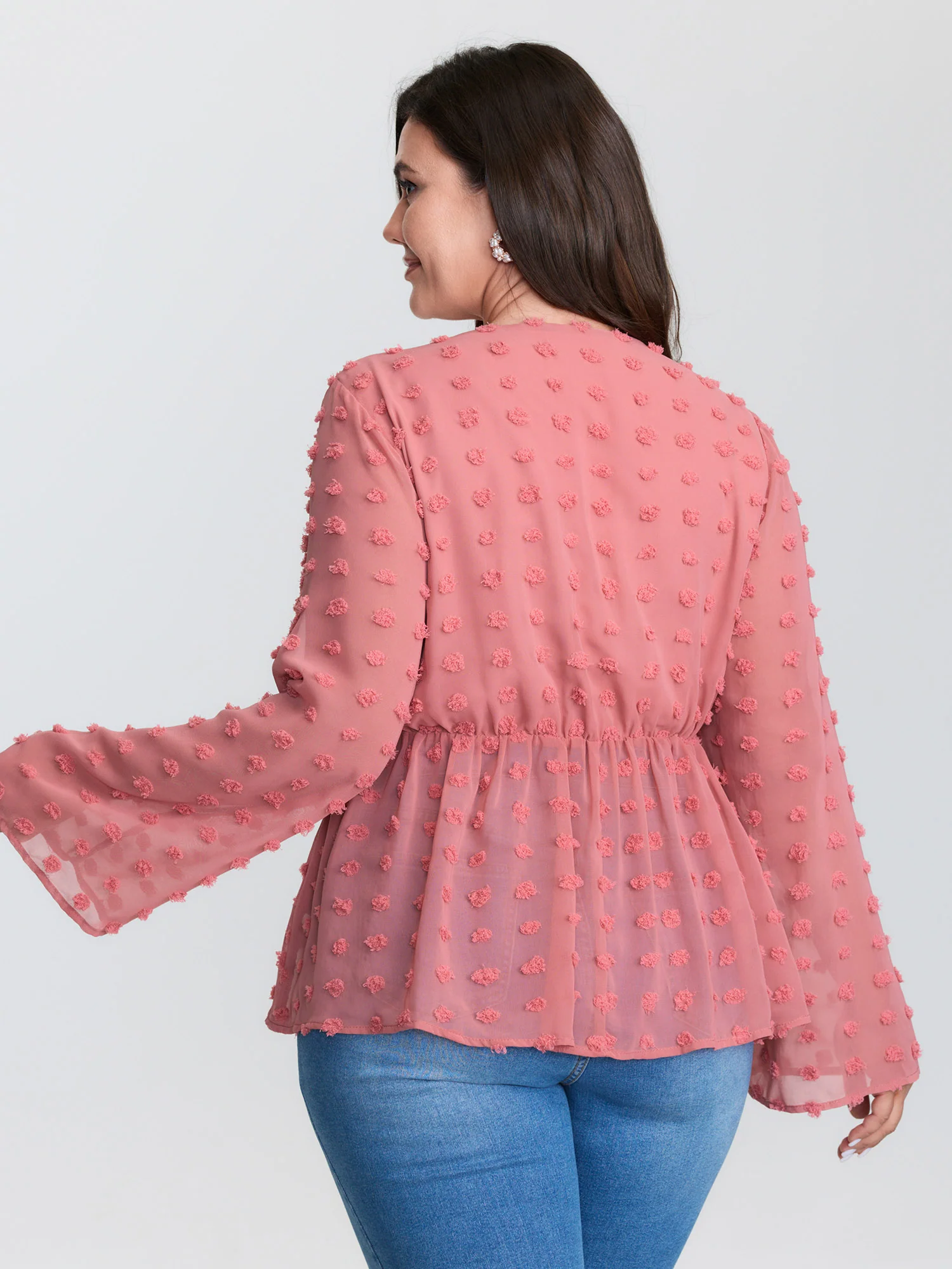Textured Ruched Bodice Flared Blouse - Image 5