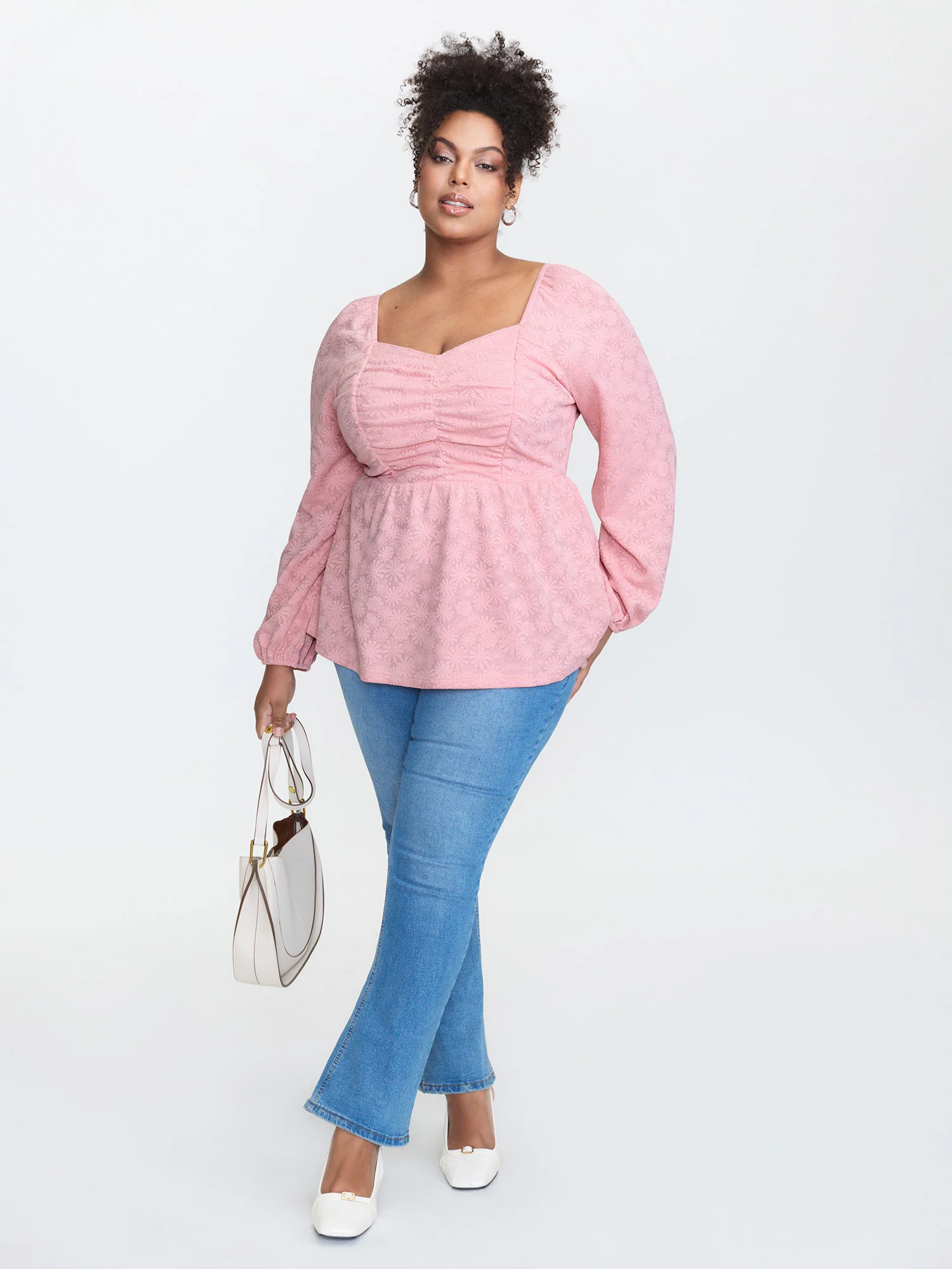 Textured Ruched Bodice Sweetheart Knit Top - Image 2