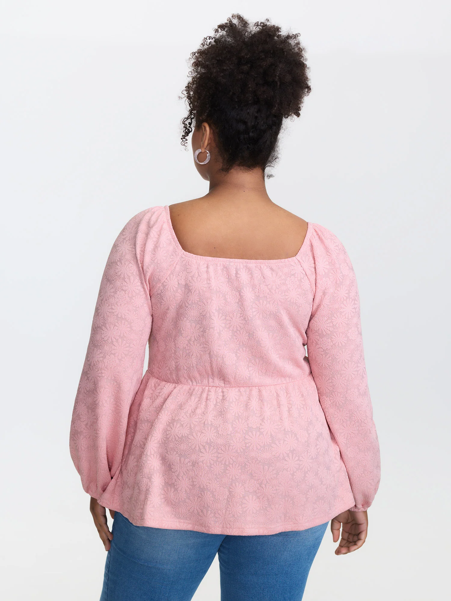 Textured Ruched Bodice Sweetheart Knit Top - Image 4