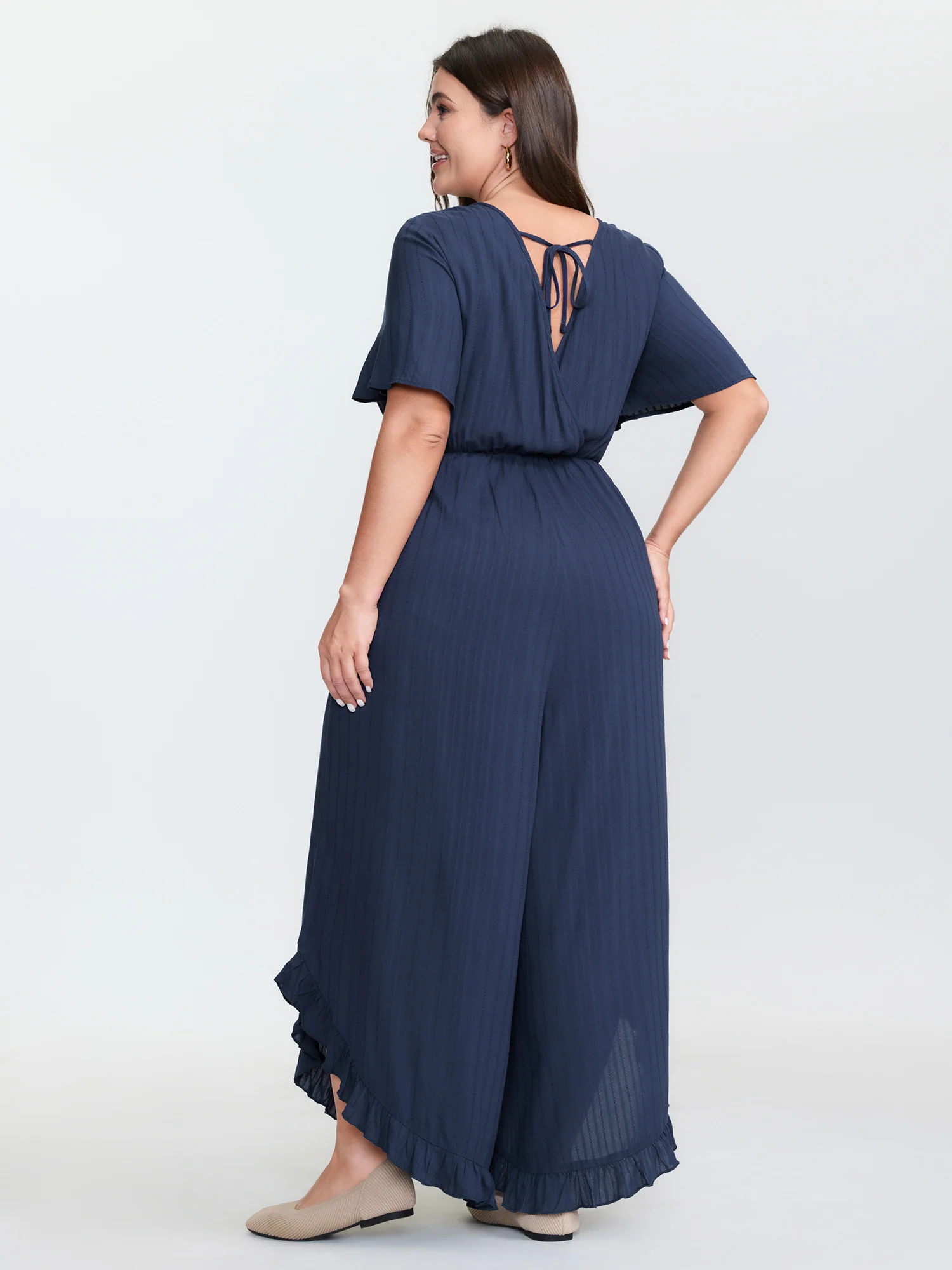 Textured Ruffled Backless Tie Jumpsuit - Image 6