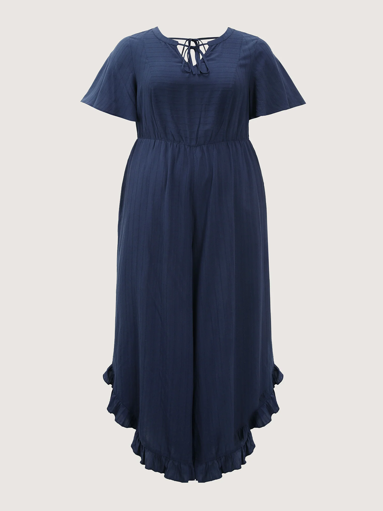 Textured Ruffled Backless Tie Jumpsuit - Image 9
