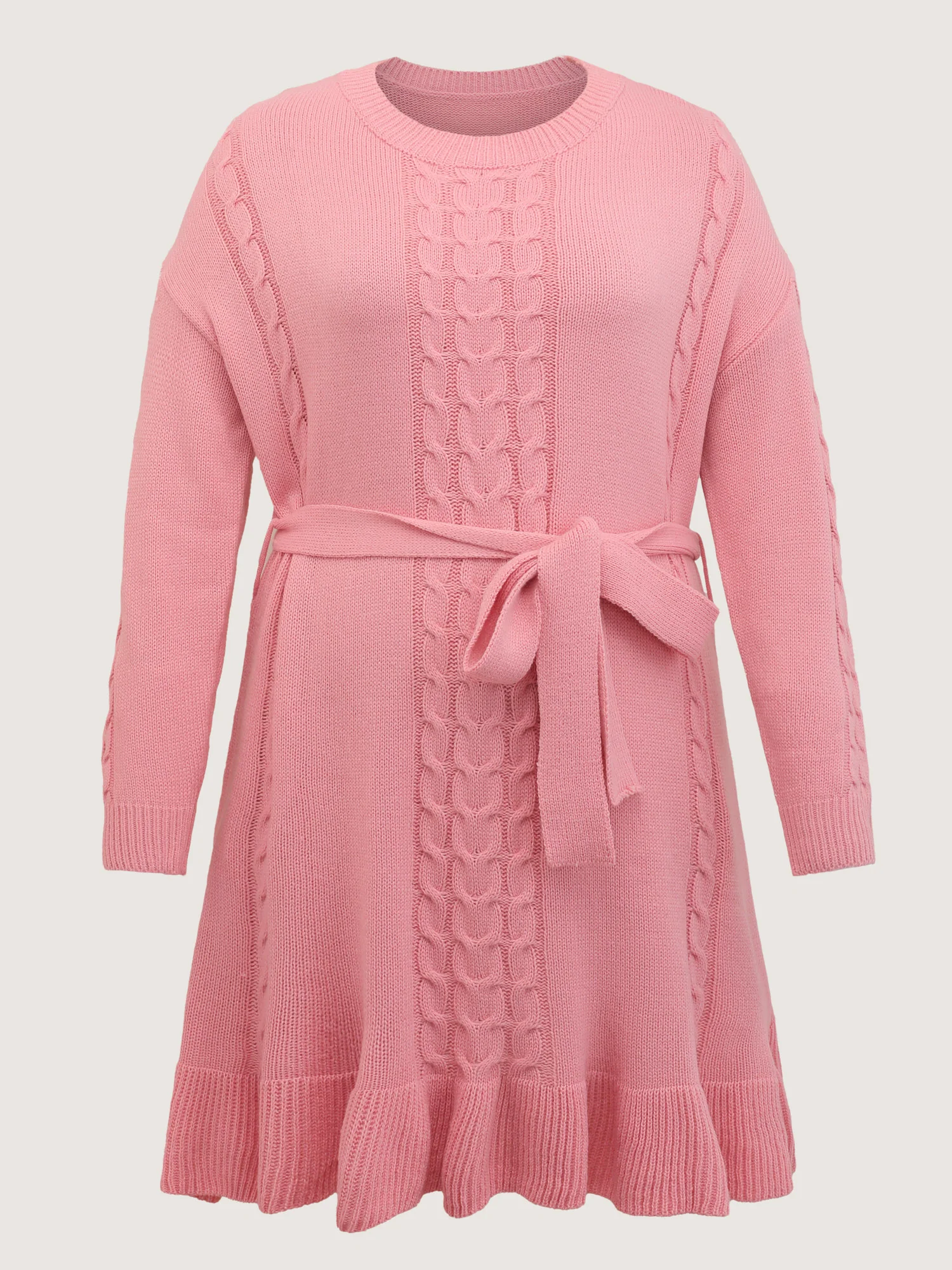 Textured Ruffled Hem Belted Knit Midi Dress - Image 7