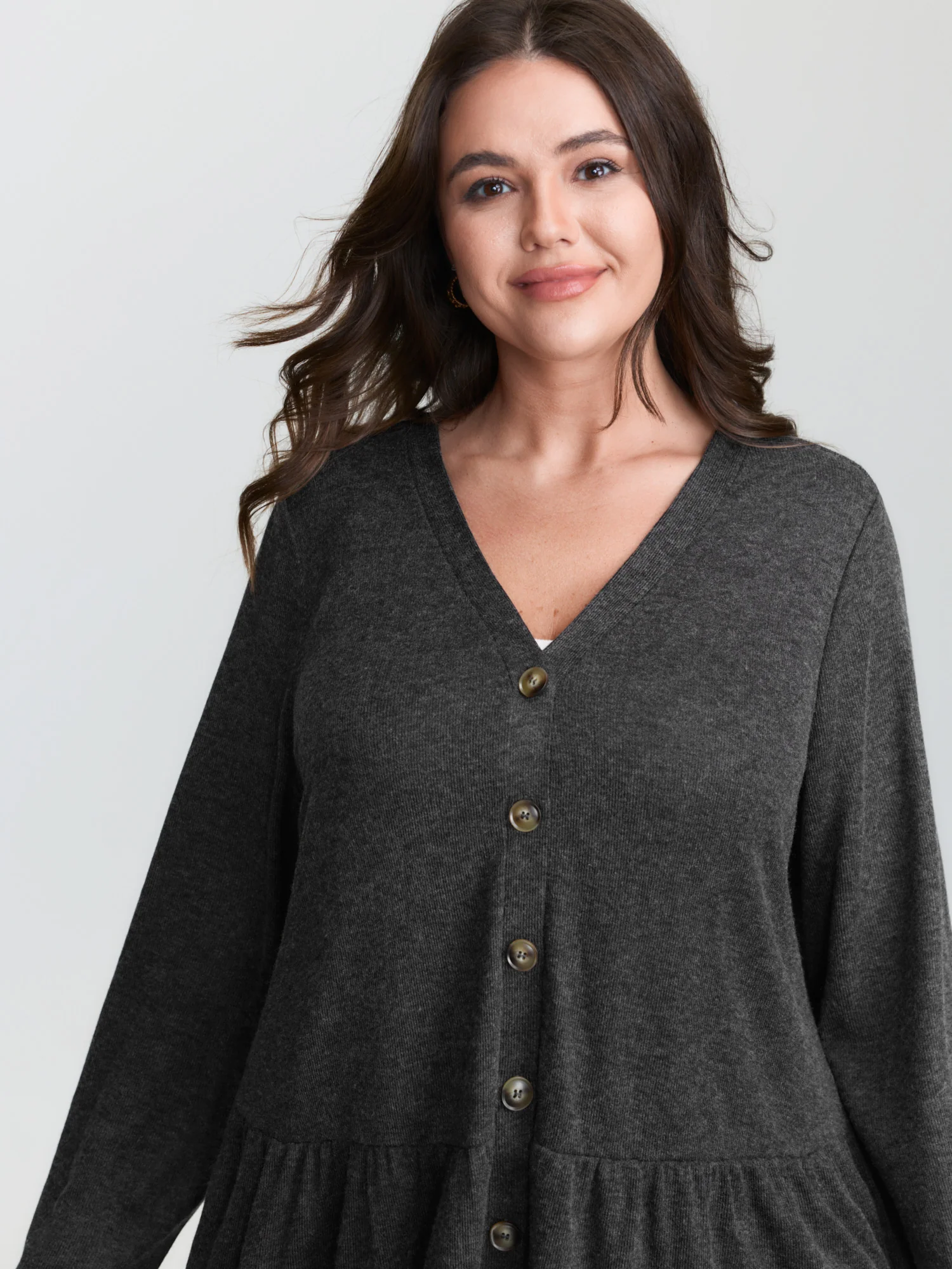 Textured Ruffled Hem Button Blouse - Image 2