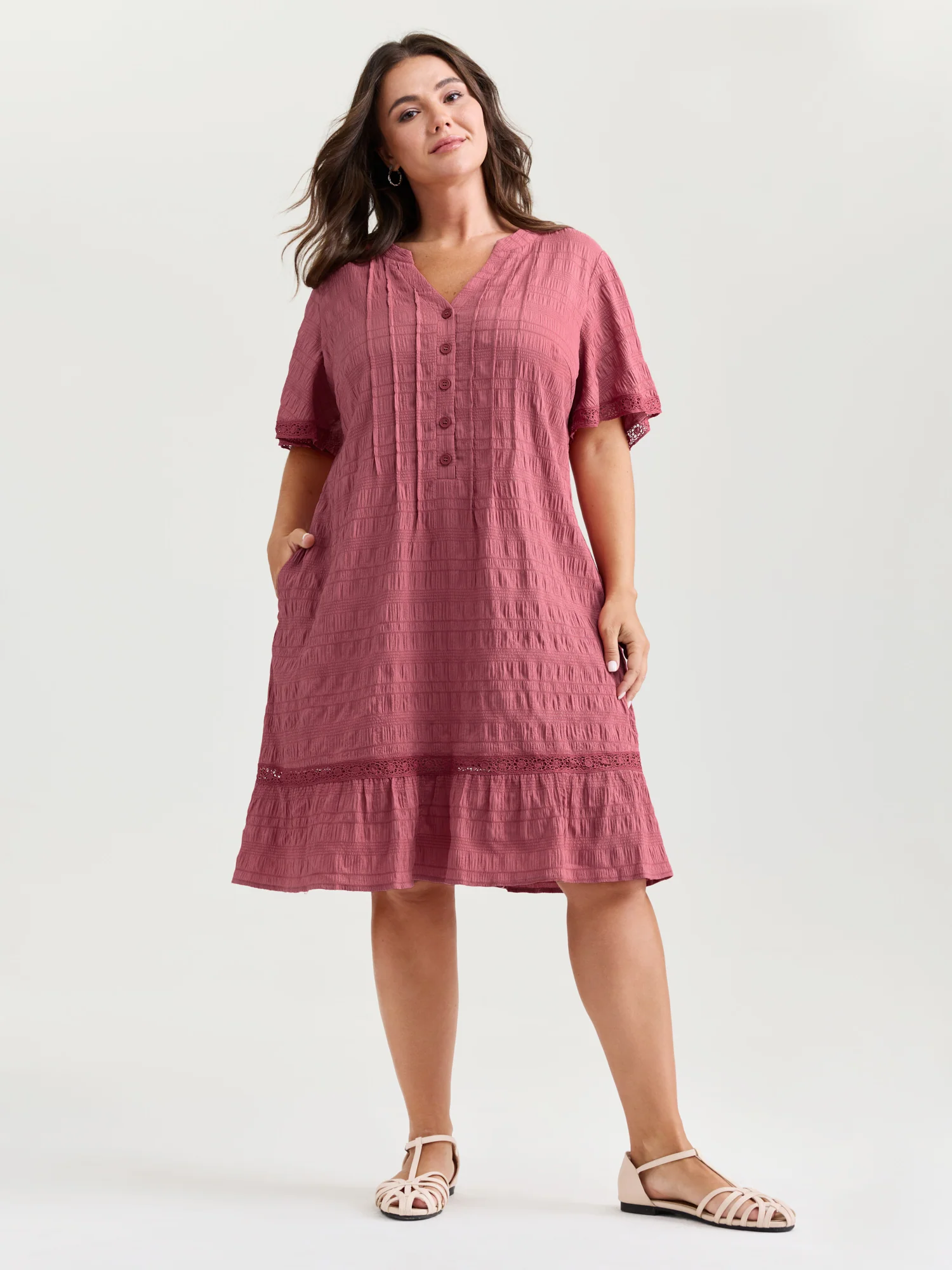 Textured Ruffled Hem Pleated Mini Dress - Image 3