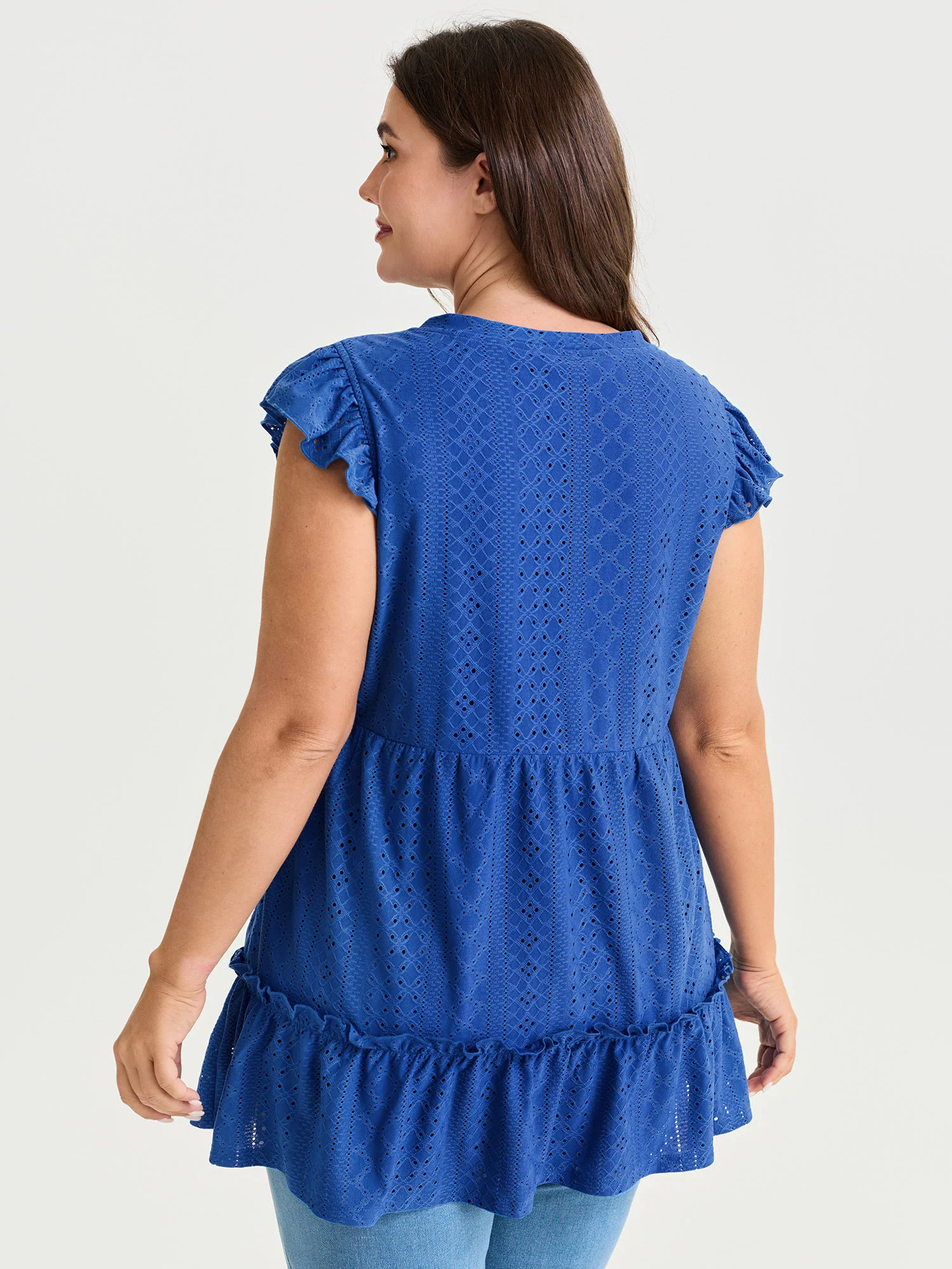 Textured Ruffled Hem V-Neck Knit Top - Image 4