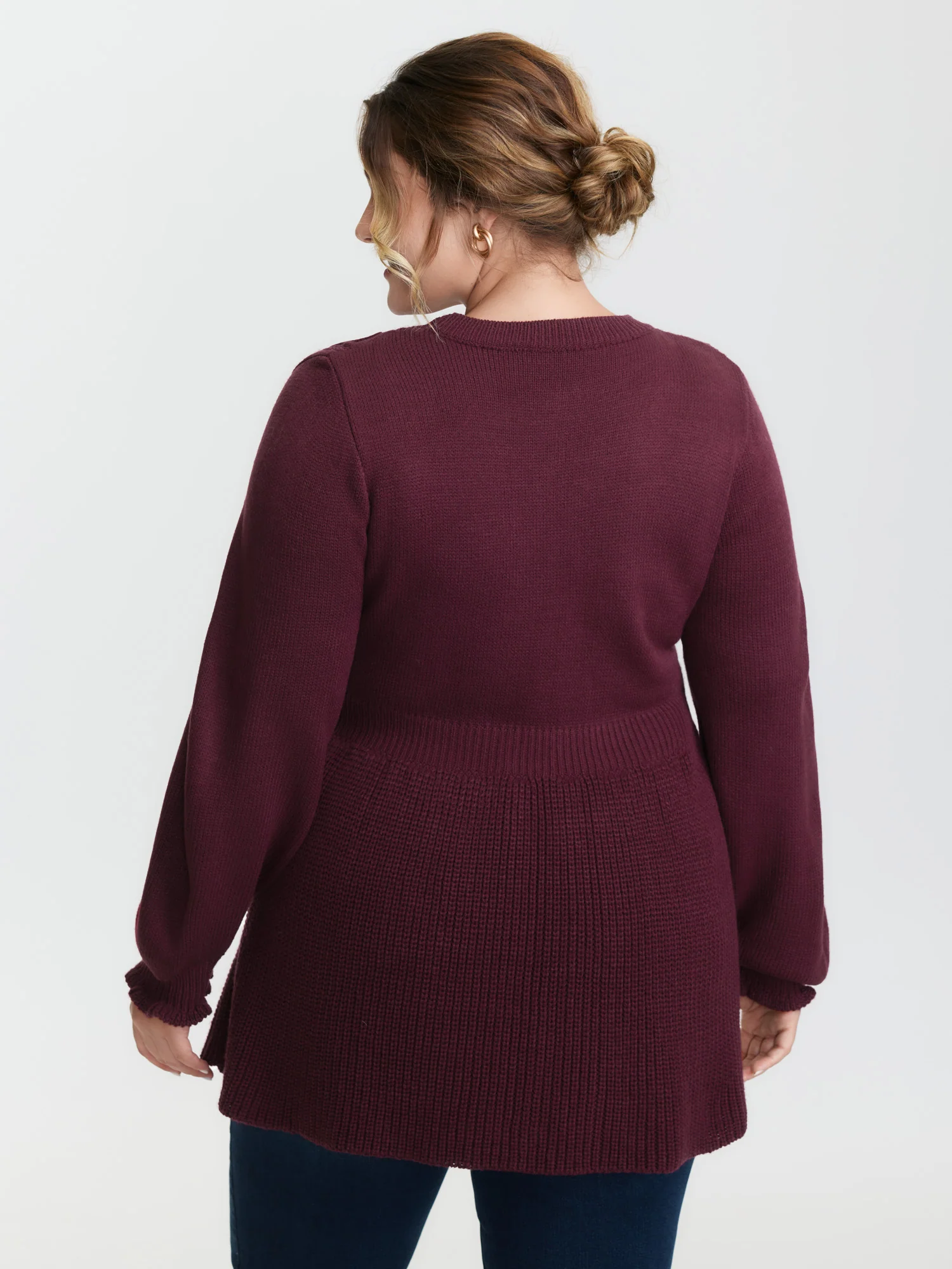 Textured Ruffled Lantern Sleeve Pullover - Image 4