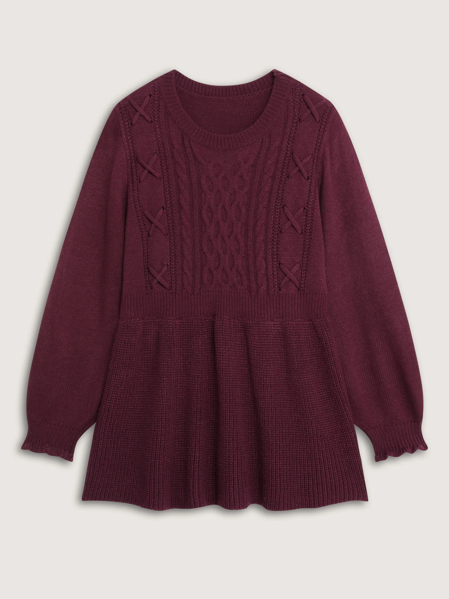 Textured Ruffled Lantern Sleeve Pullover - Image 7