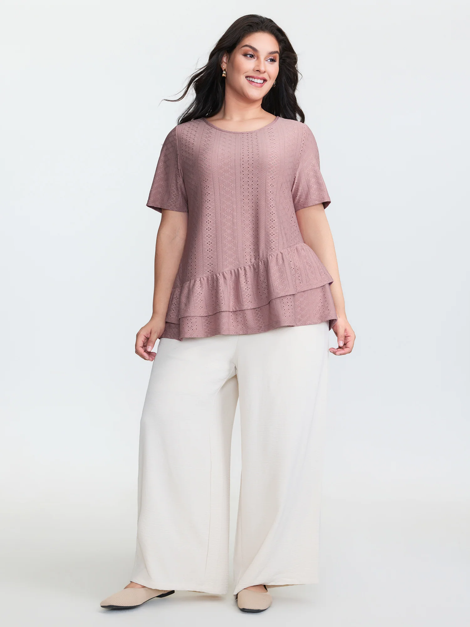 Textured Ruffled Layered Hem Knit Top - Image 3