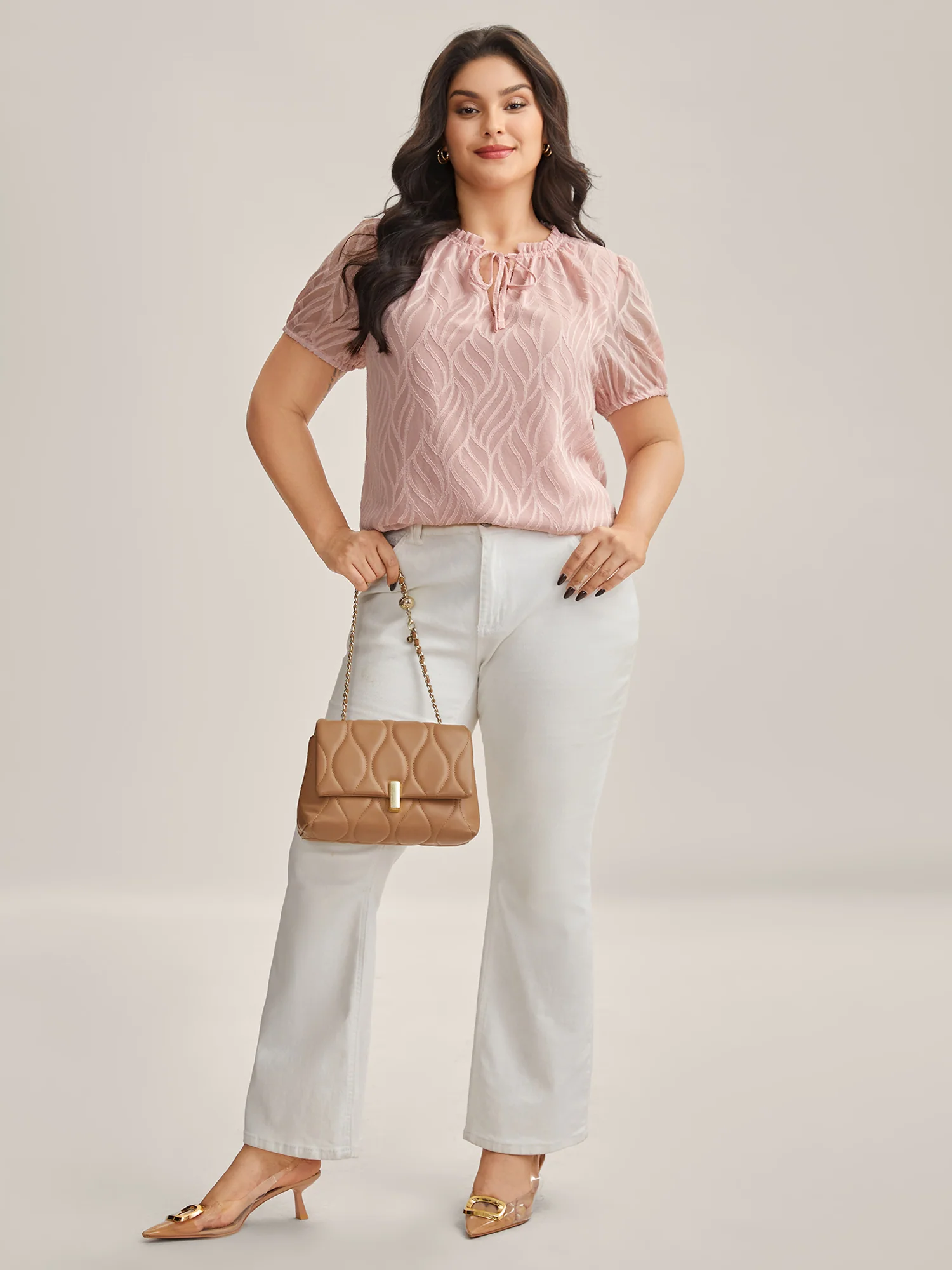 Textured Ruffled Neck A-Line Blouse - Image 3