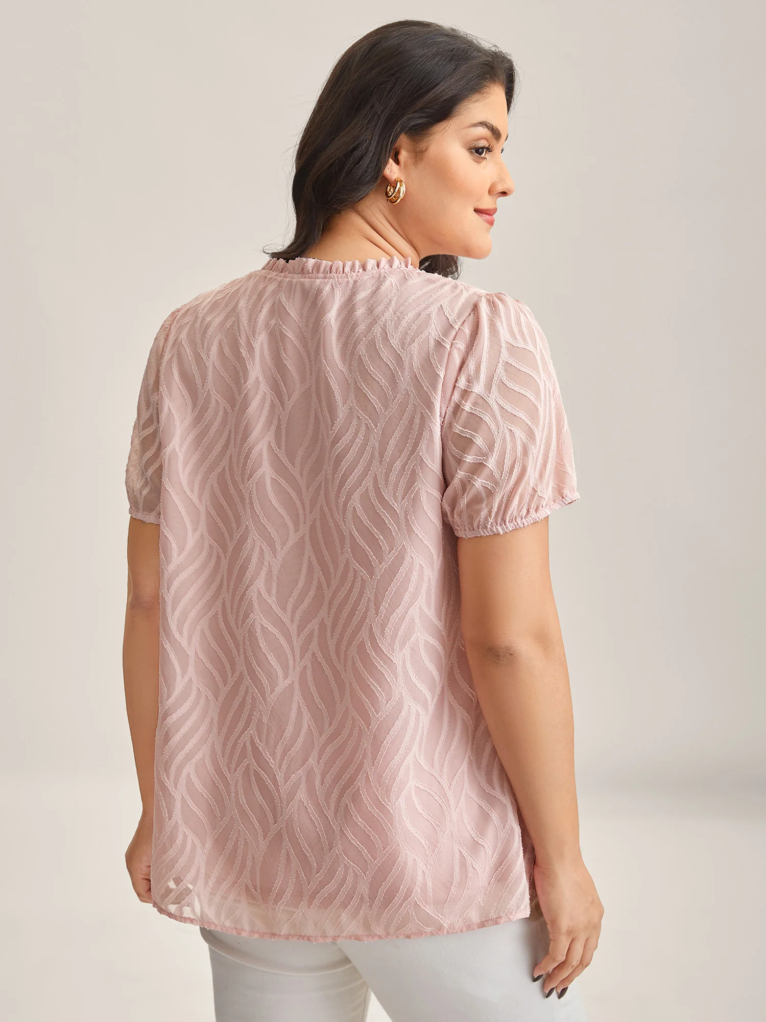 Textured Ruffled Neck A-Line Blouse - Image 4