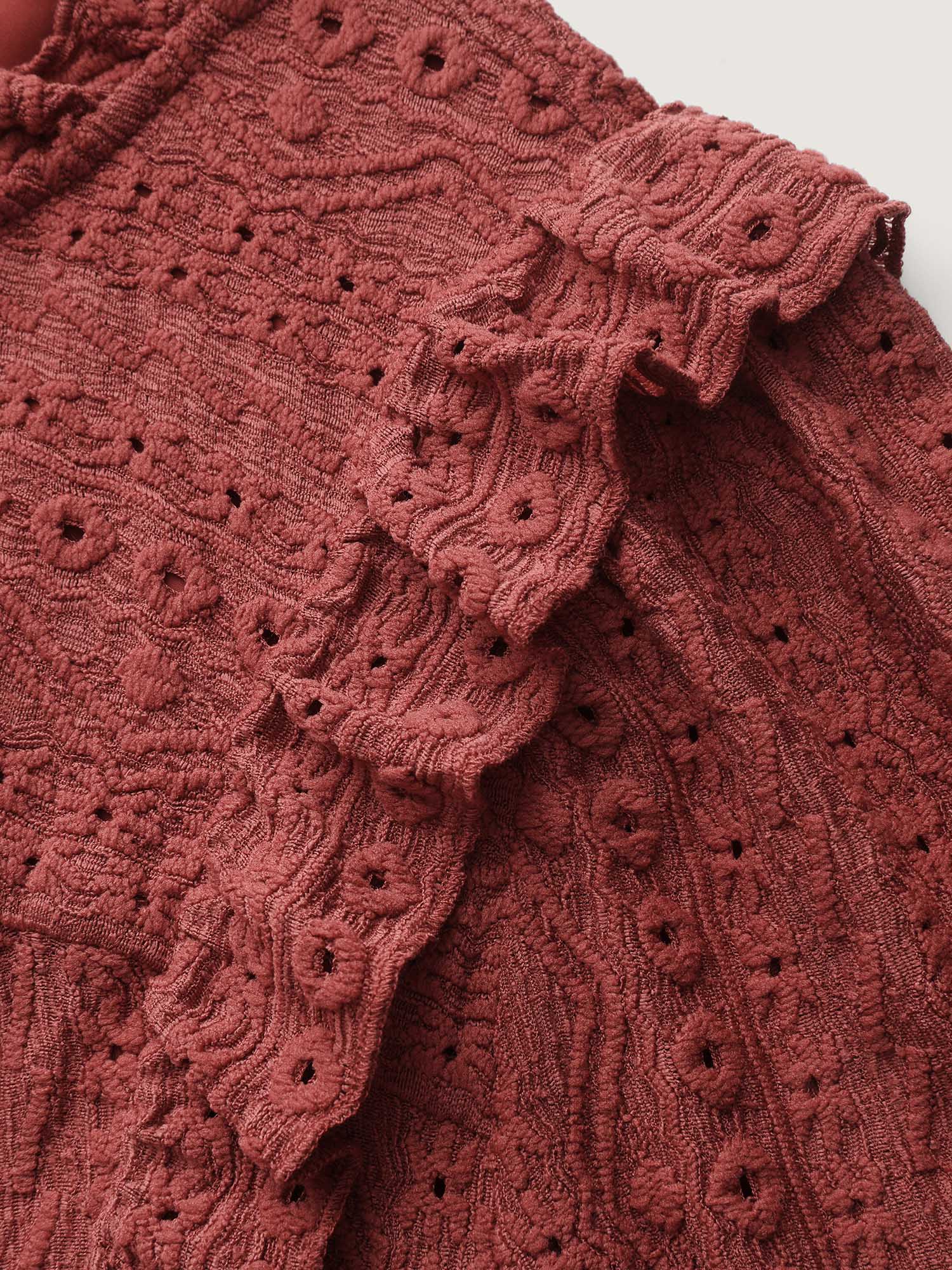Textured Ruffled Neck Pleated Blouse - Image 5