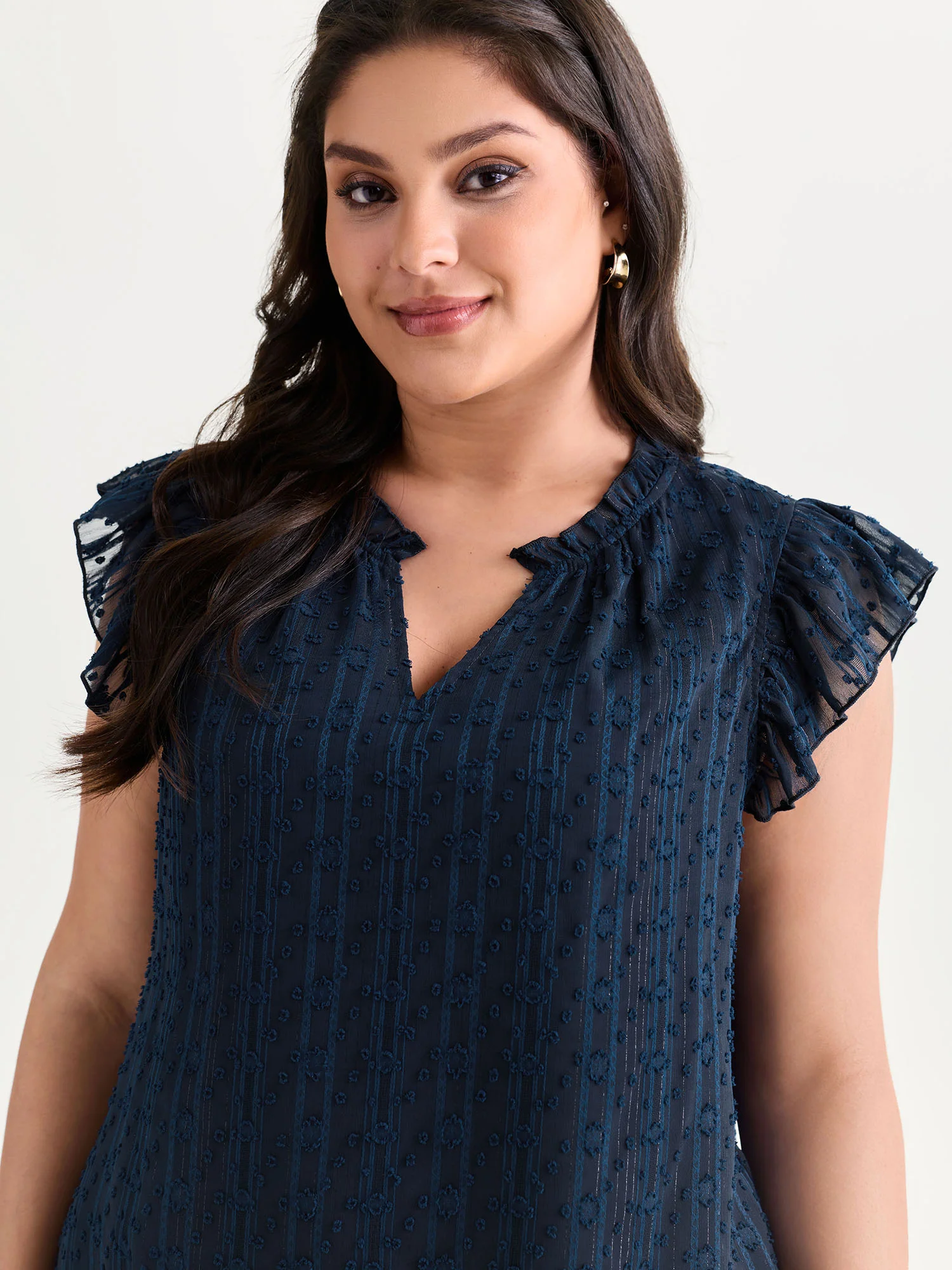 Textured Ruffled Notched Collar Blouse - Image 2