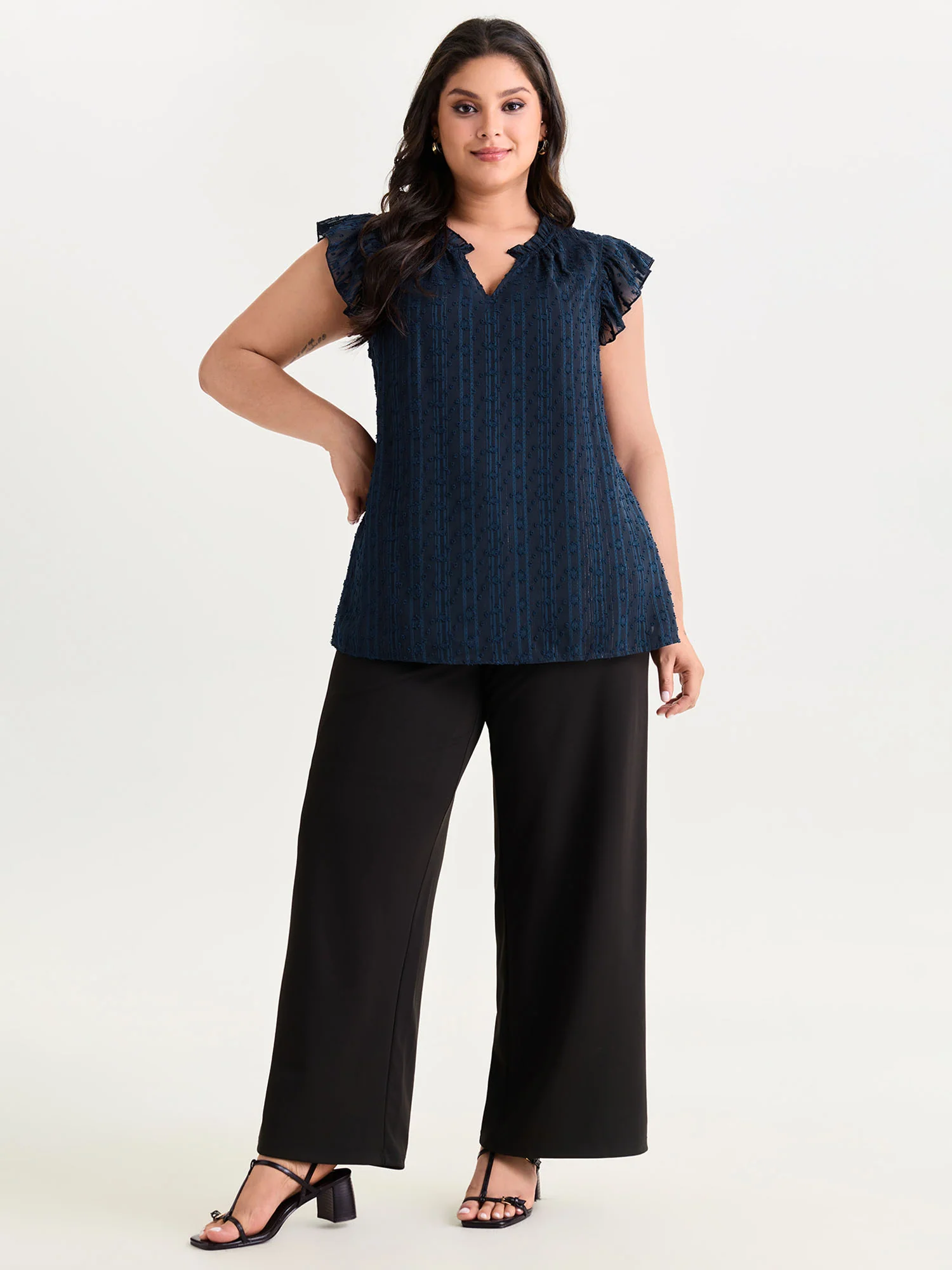 Textured Ruffled Notched Collar Blouse - Image 3