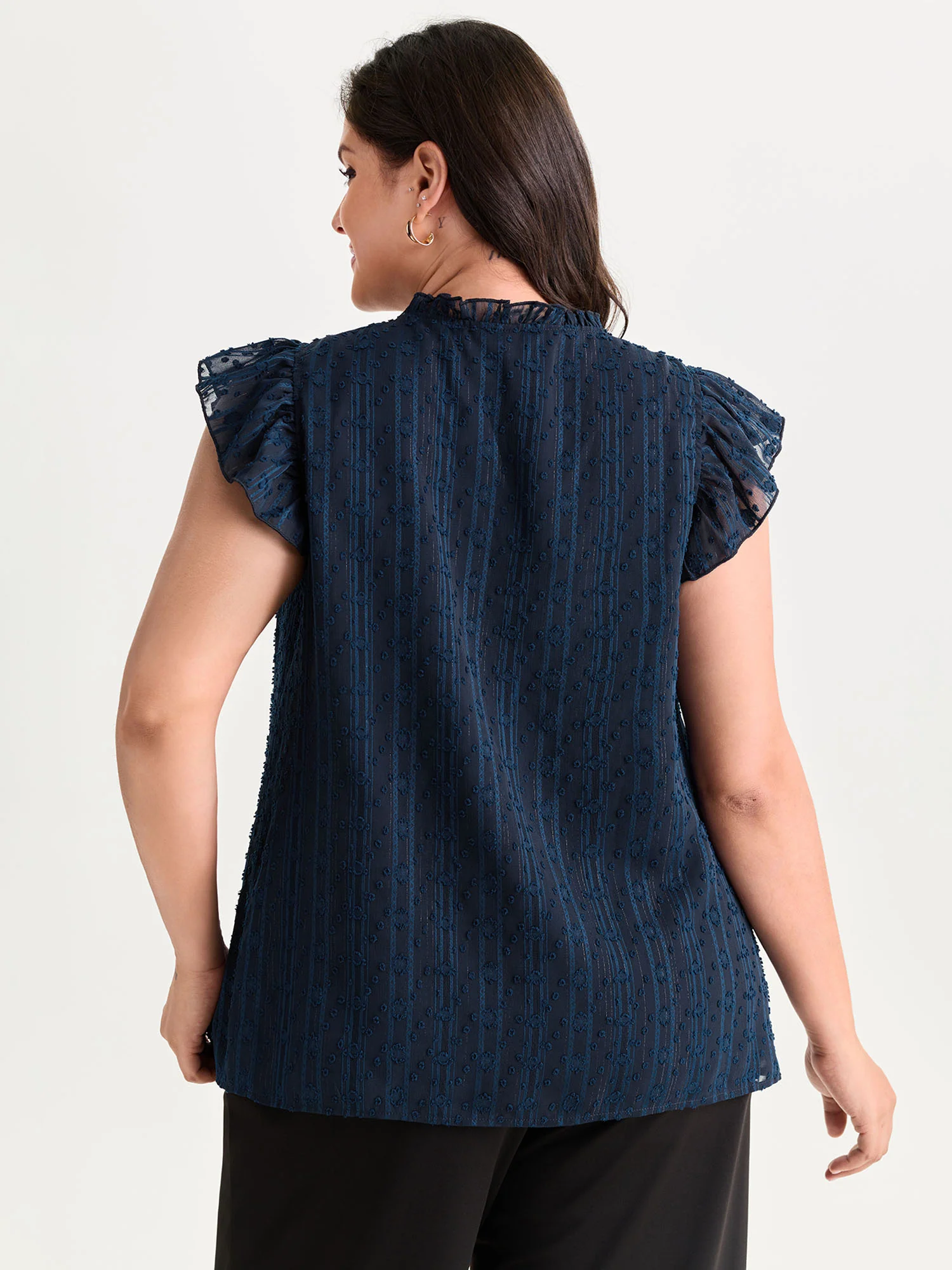 Textured Ruffled Notched Collar Blouse - Image 4