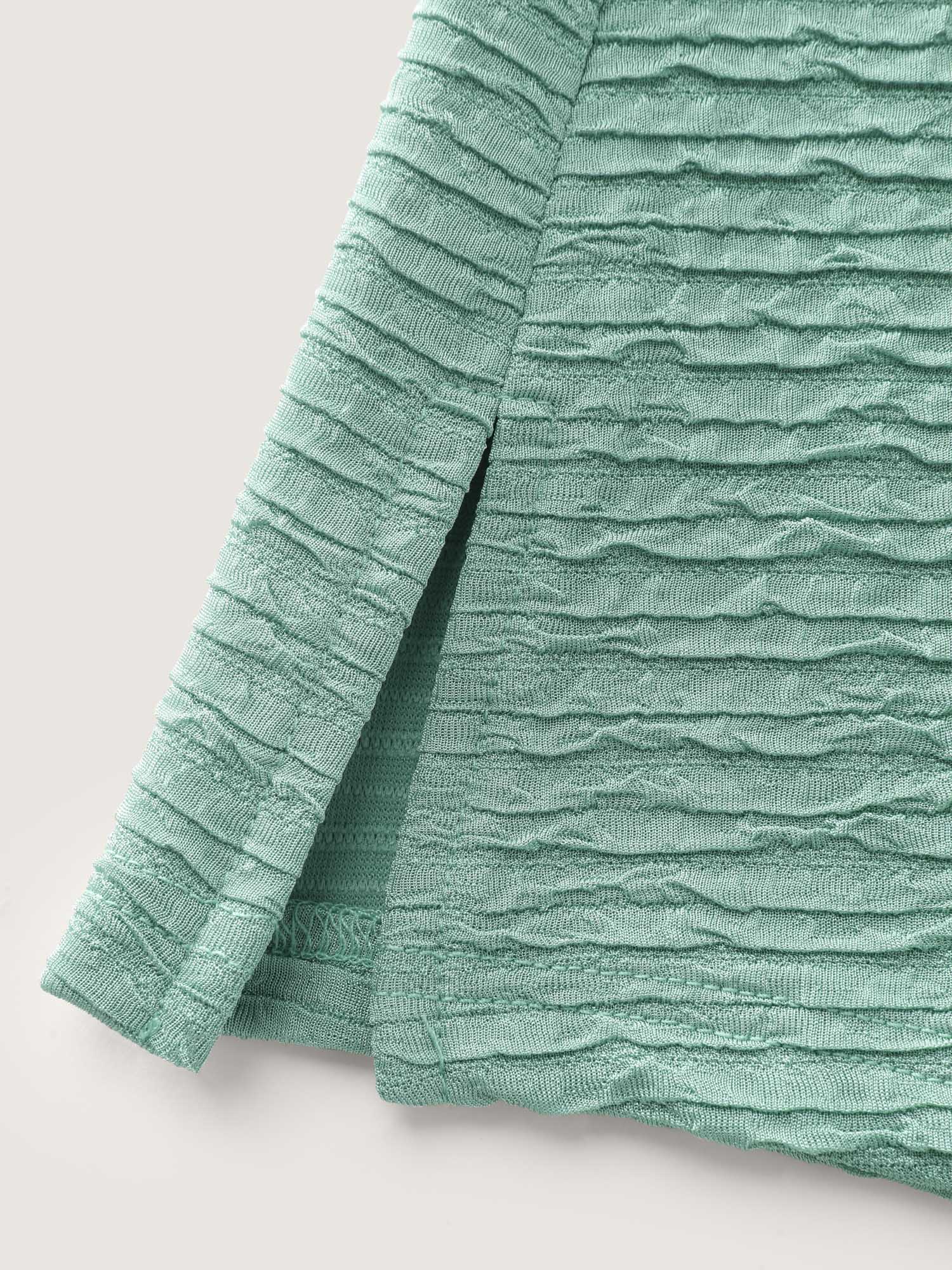 Textured Ruffled Sleeve Detail Plain T-Shirt - Image 5