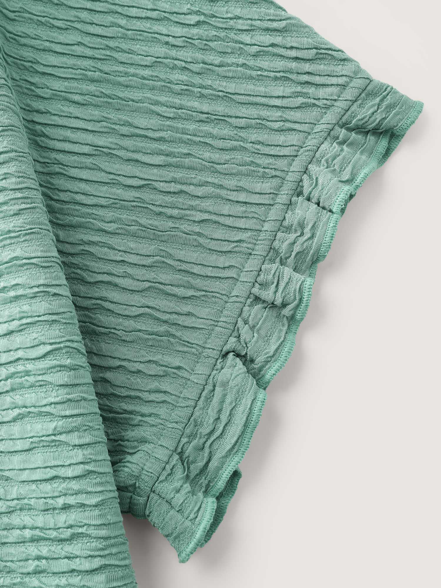 Textured Ruffled Sleeve Detail Plain T-Shirt - Image 6