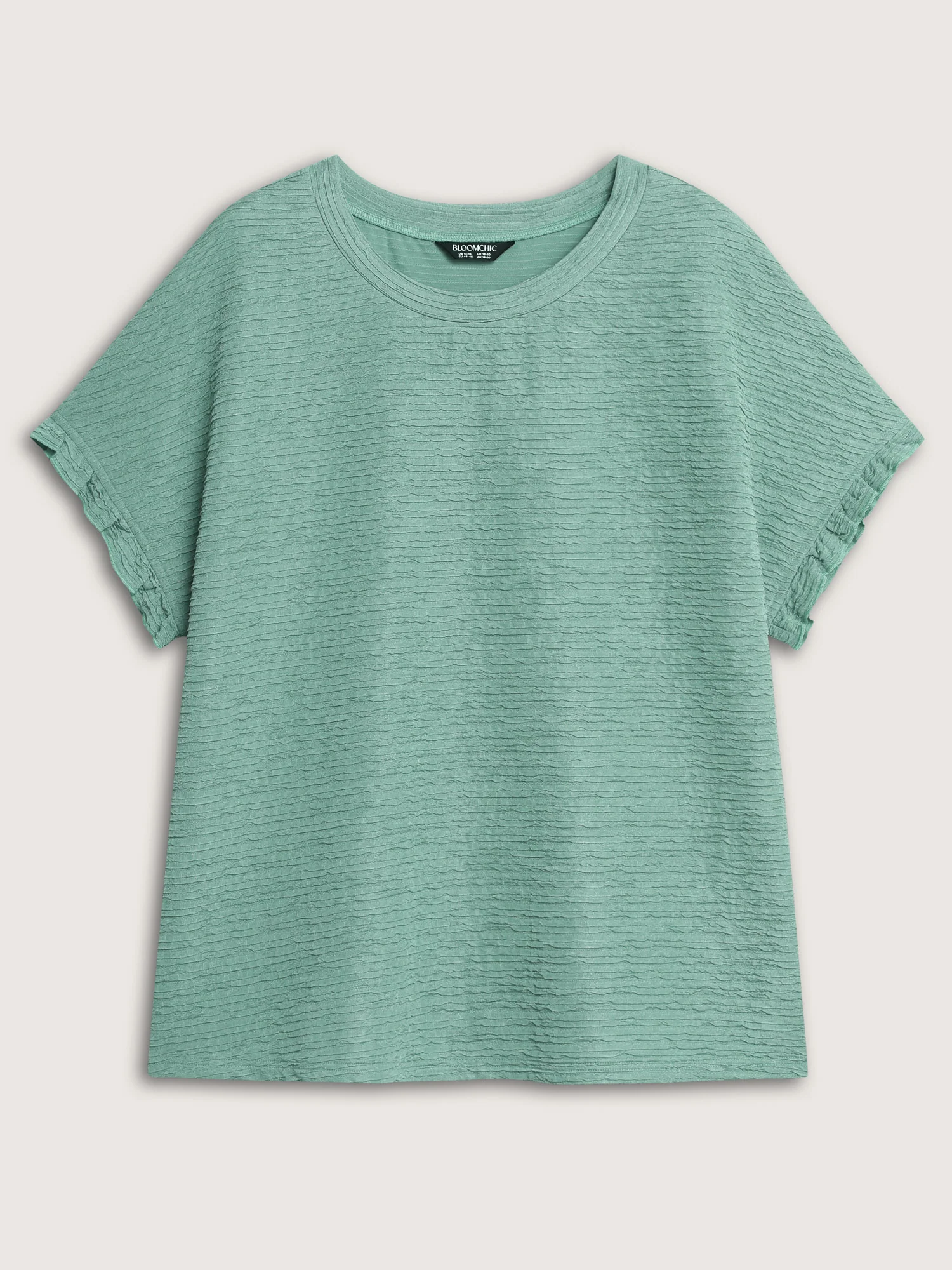 Textured Ruffled Sleeve Detail Plain T-Shirt - Image 7