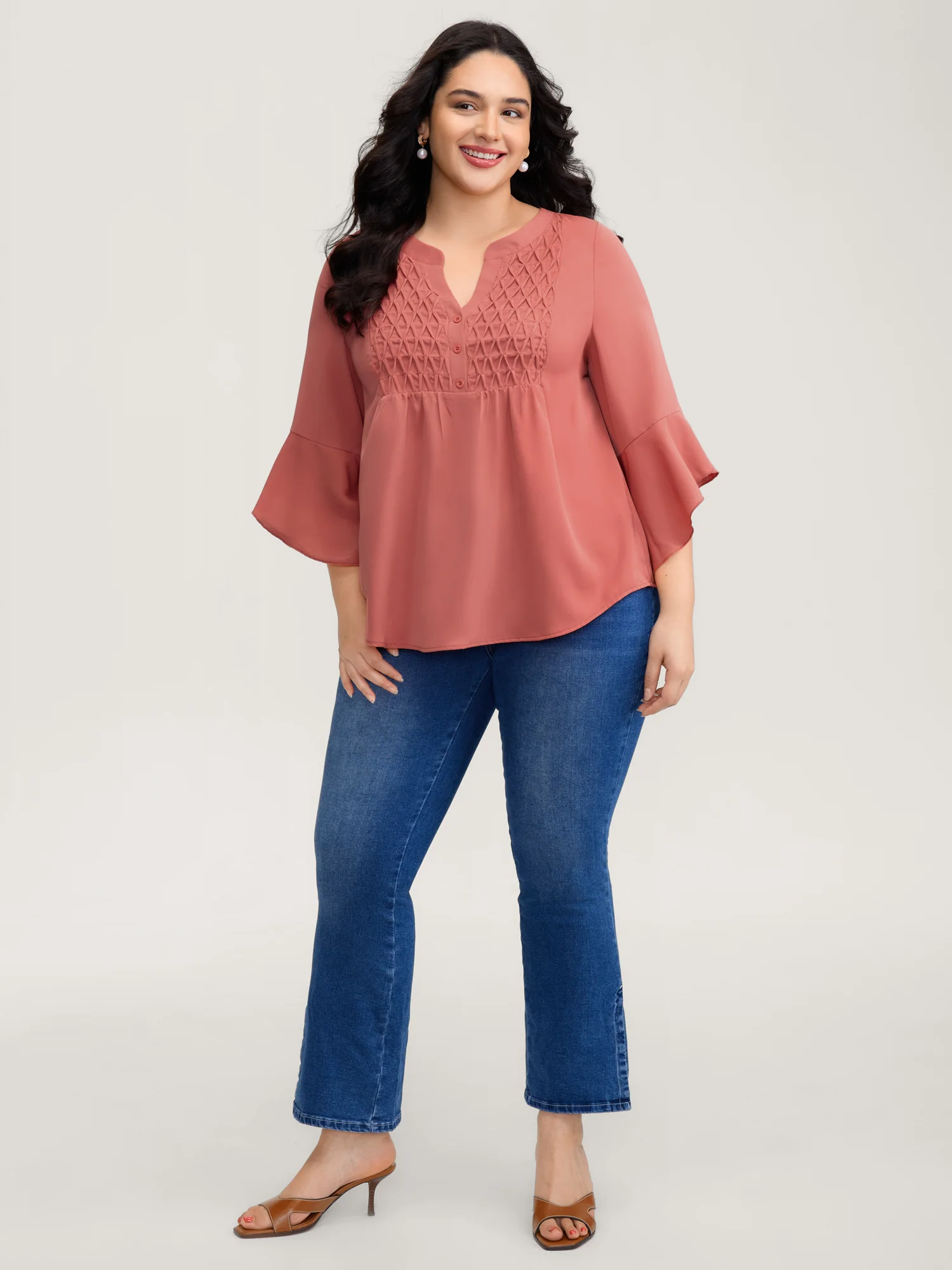 Textured Ruffled Sleeve Flowy Blouse - Image 3