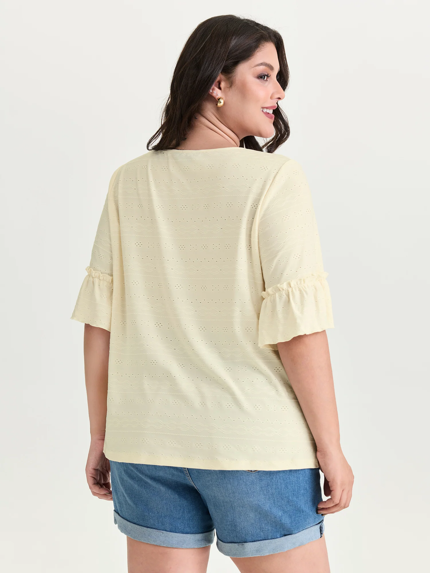 Textured Ruffled Sleeve Flowy T-Shirt - Image 4
